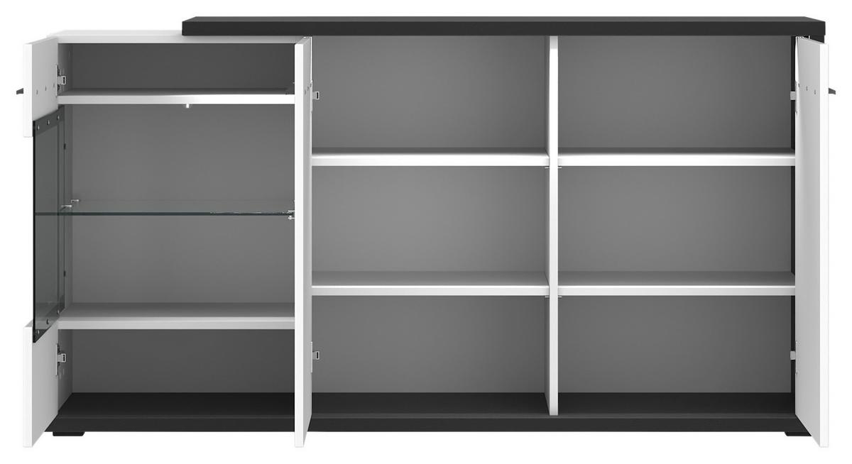 Wohnwand Ambiente Plus Anthrazit/ Weiß B: 300,2 cm - Weiß Hochglanz/Anthrazit, MODERN, Glas/Holzwerkstoff (300,2/199,1/53,6cm)