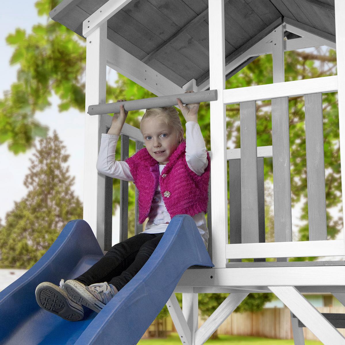 Spielhaus Climbing & Double Swing Aus Zedernholz - Blau/Weiß, Basics, Holz (519/241.9/349cm) - Ambia Garden
