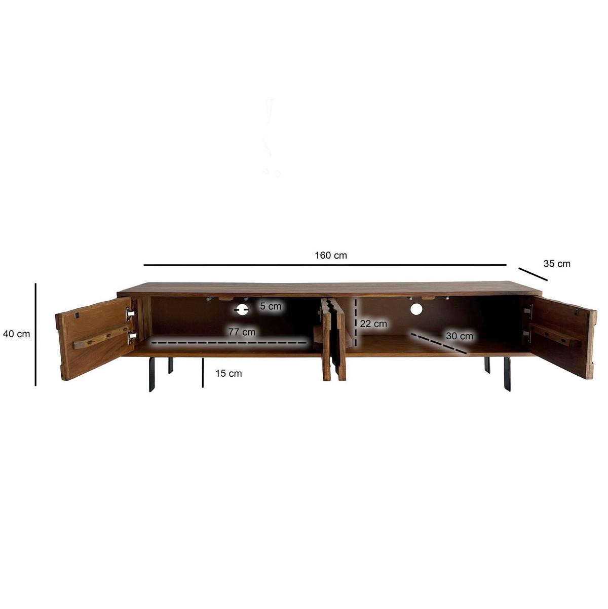 Lowboard Sheeshamfarben B: 160cm - Sheeshamfarben/Schwarz, Natur, Holz (160/40/35cm) - Livetastic