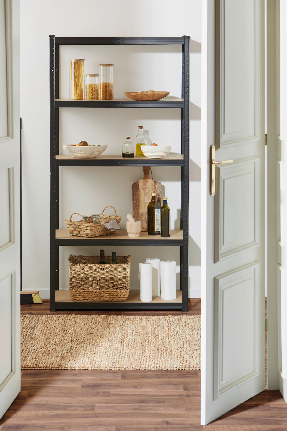 Schwerlastregal Theo - Schwarz, Trend, Holzwerkstoff/Metall (90/40/180cm) - Homezone