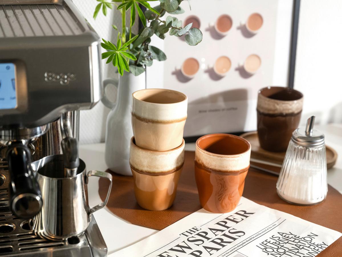 Kaffeebecherset, 4tlg. Steinzeug, Creme - Schlammfarben/Creme, Basics, Keramik (11/8cm) - Creatable