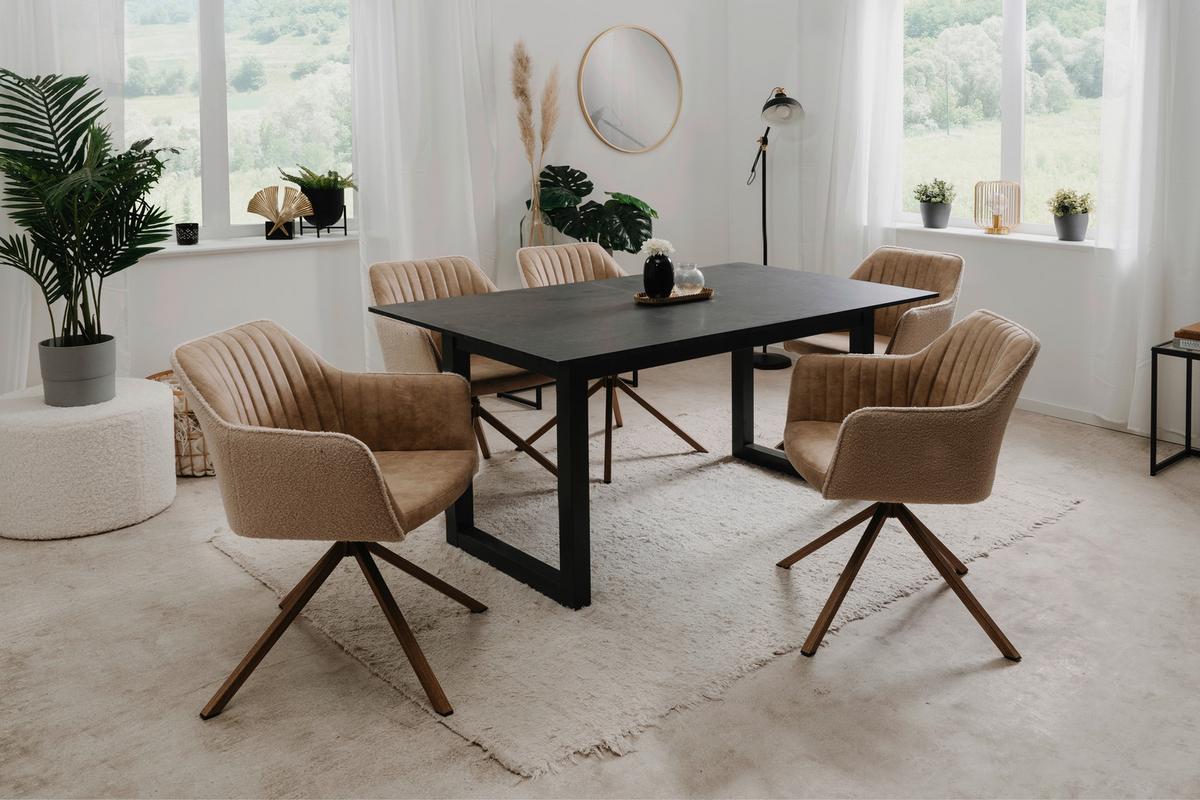 Armlehnstuhl Ray Beige drehbare Sitzfläche - Eichefarben/Beige, KONVENTIONELL, Textil/Metall (58,5/81/60cm) - MID.YOU