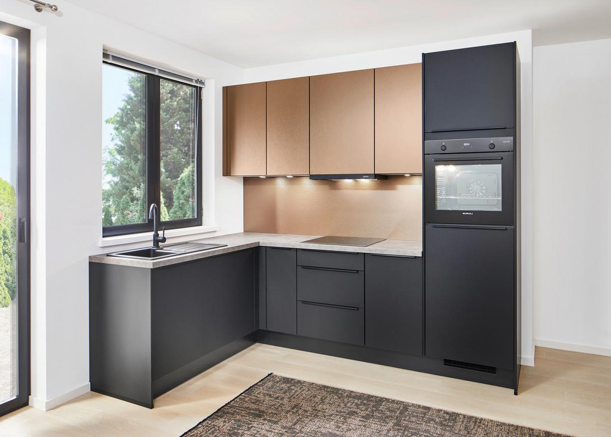 Eckküche Pn210/205 - Taupe/Schwarz, Basics, Holzwerkstoff (178/264cm) - Pino