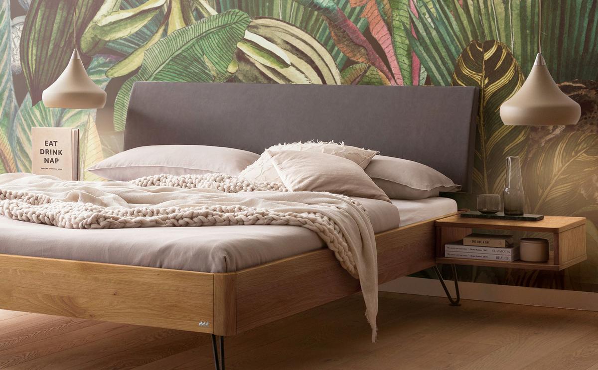 Bett Lugano, Wildeiche 140x200 Cm - Wildeiche/Dunkelgrau, MODERN, Holz/Textil (140/200cm) - Hasena