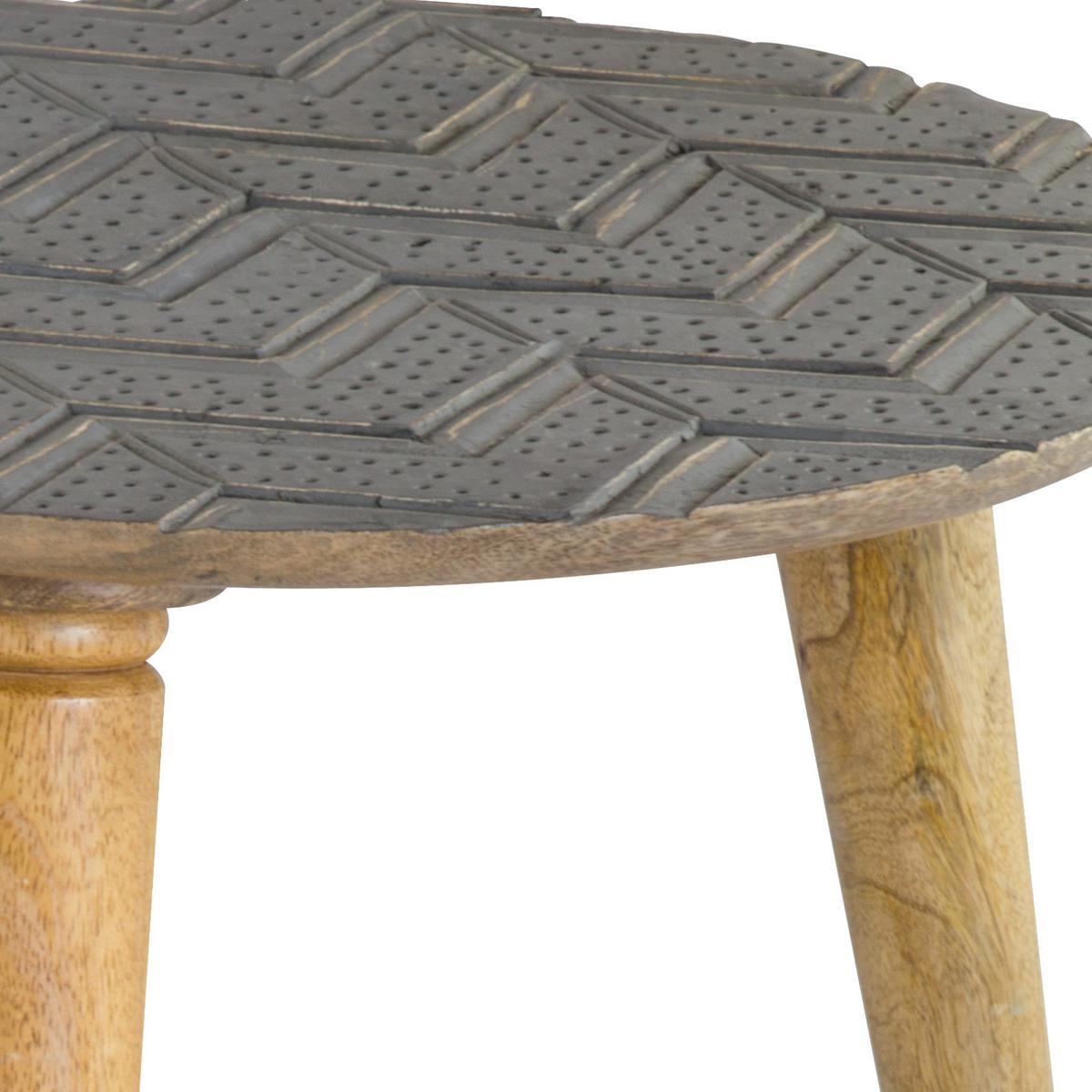 Beistelltisch Mit Geschnitzter Platte Grau/naturfarben/weiß - Weiß/Naturfarben, Basics, Holz (40/45cm)
