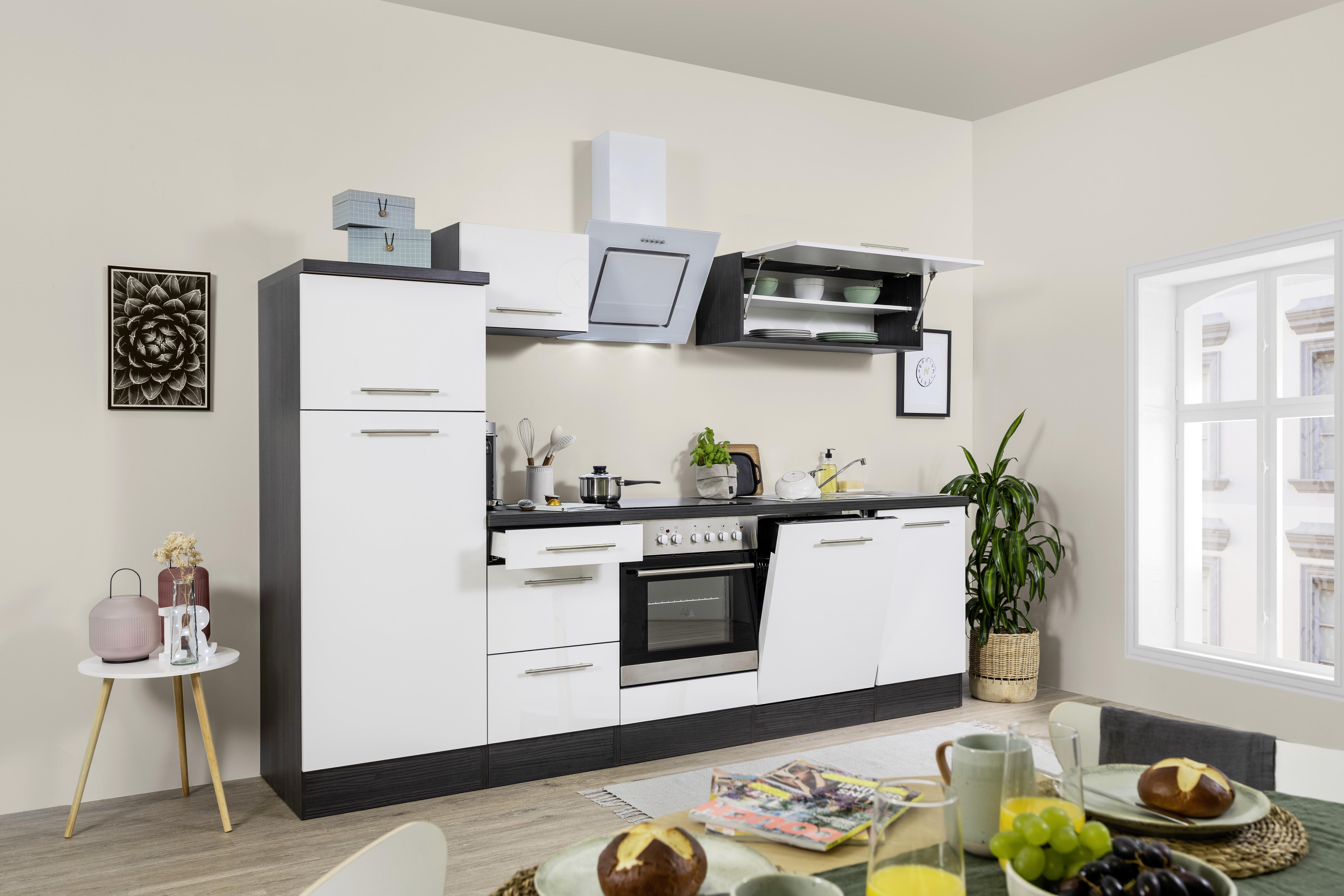 Küchenzeile mit Geräten 280 cm Weiß/Grau - Weiß/Grau, KONVENTIONELL, Holzwerkstoff (280cm) - Respekta