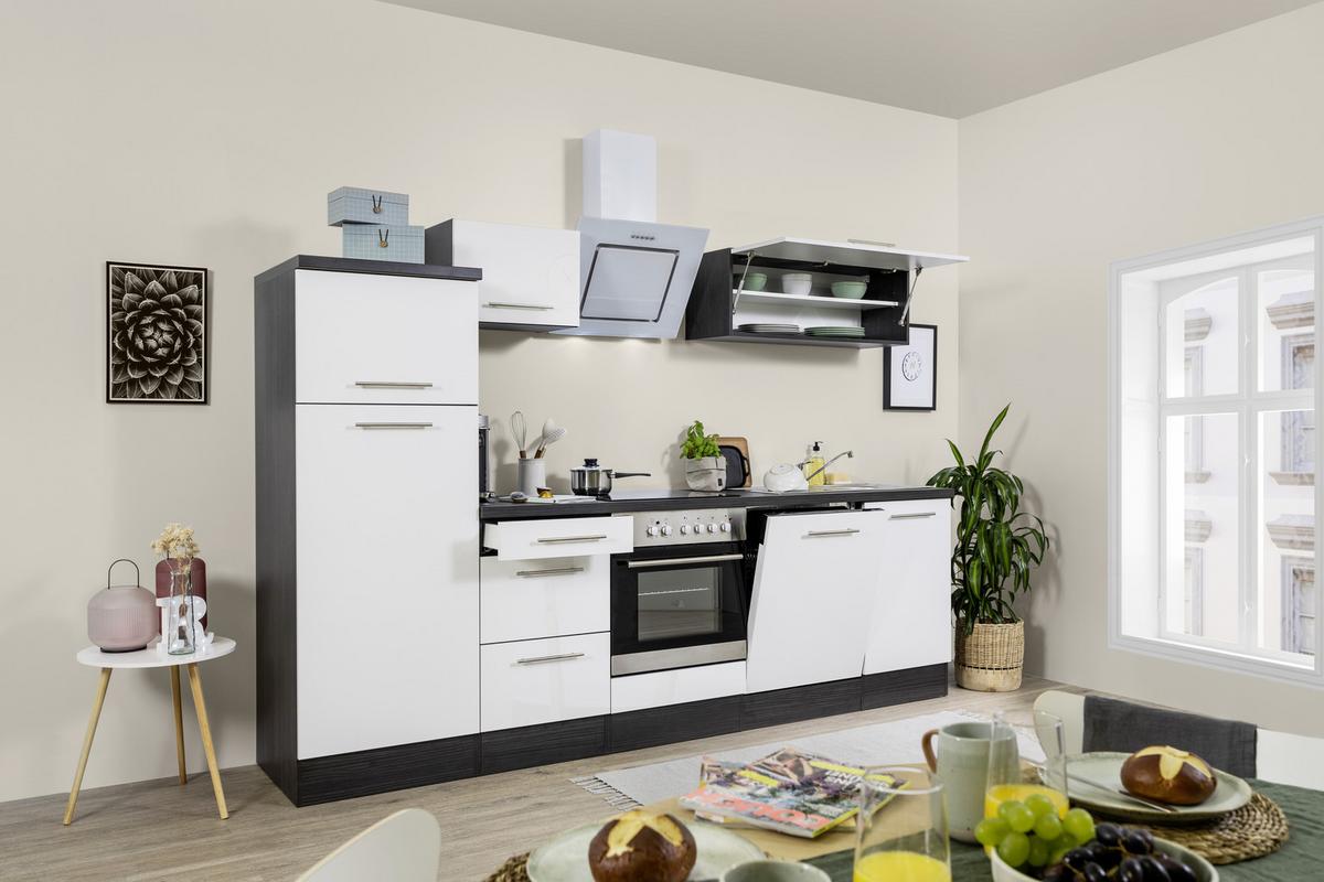 Küchenzeile mit Geräten 280 cm Weiß/Grau - Weiß/Grau, KONVENTIONELL, Holzwerkstoff (280cm) - Respekta