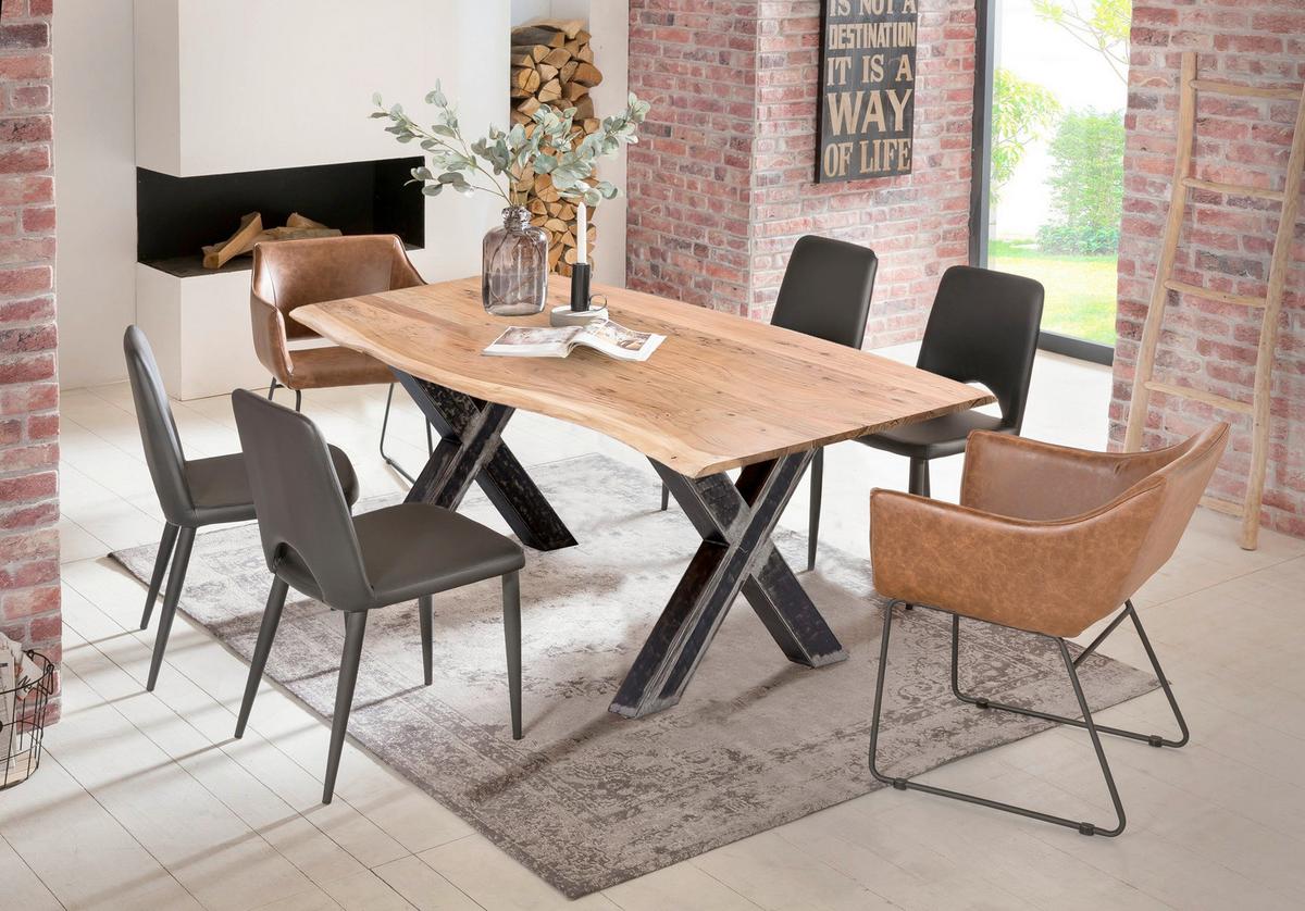 ESSTISCH Schwarz/Naturfarben L: 200cm - Schwarz/Naturfarben, MODERN, Holz/Metall (200/100/77cm) - MID.YOU