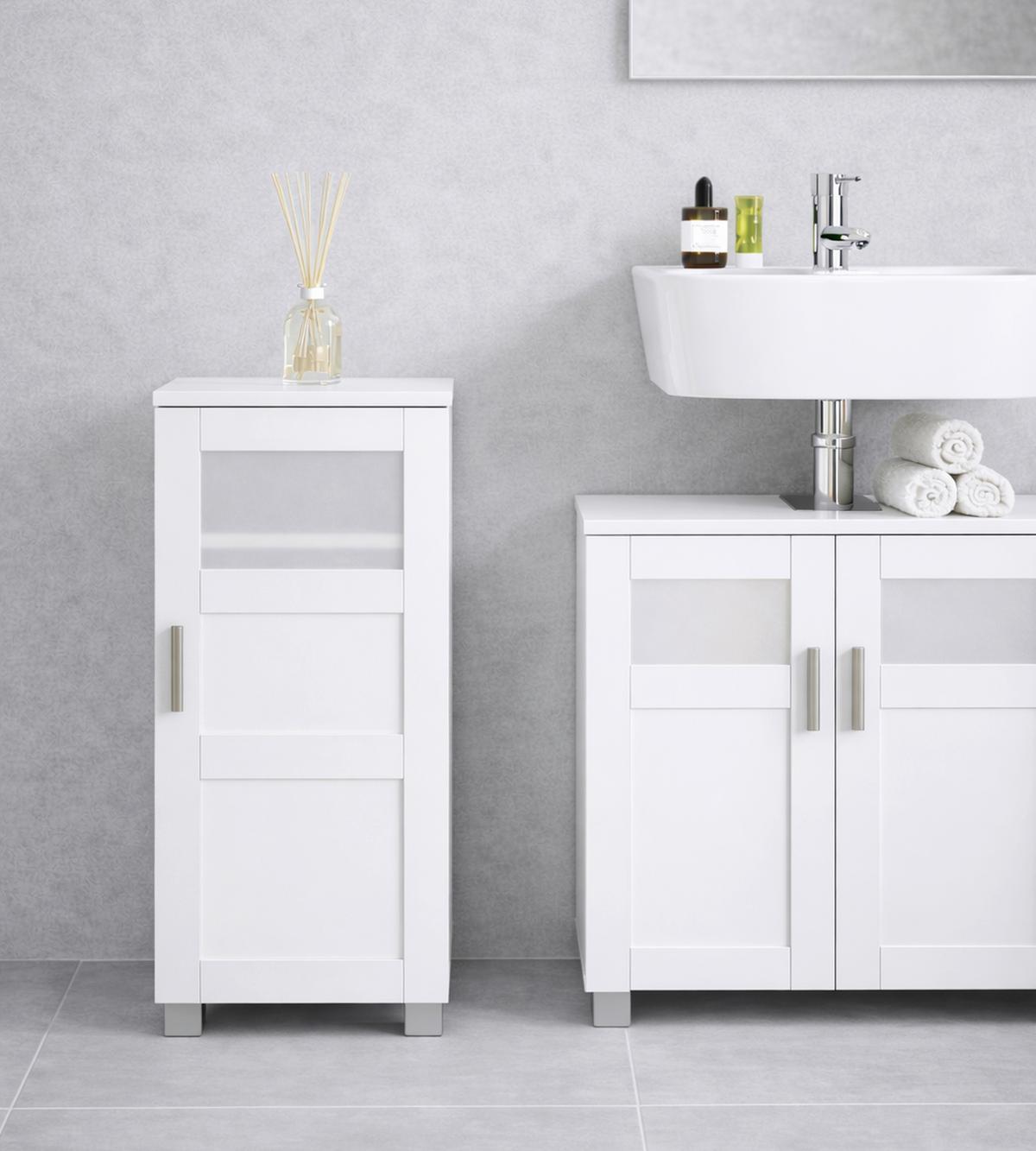 MIDISCHRANK Nilari Weiß B: 38cm - Weiß/Grau, Trend, Glas/Holzwerkstoff (38/70/28cm) - MID.YOU