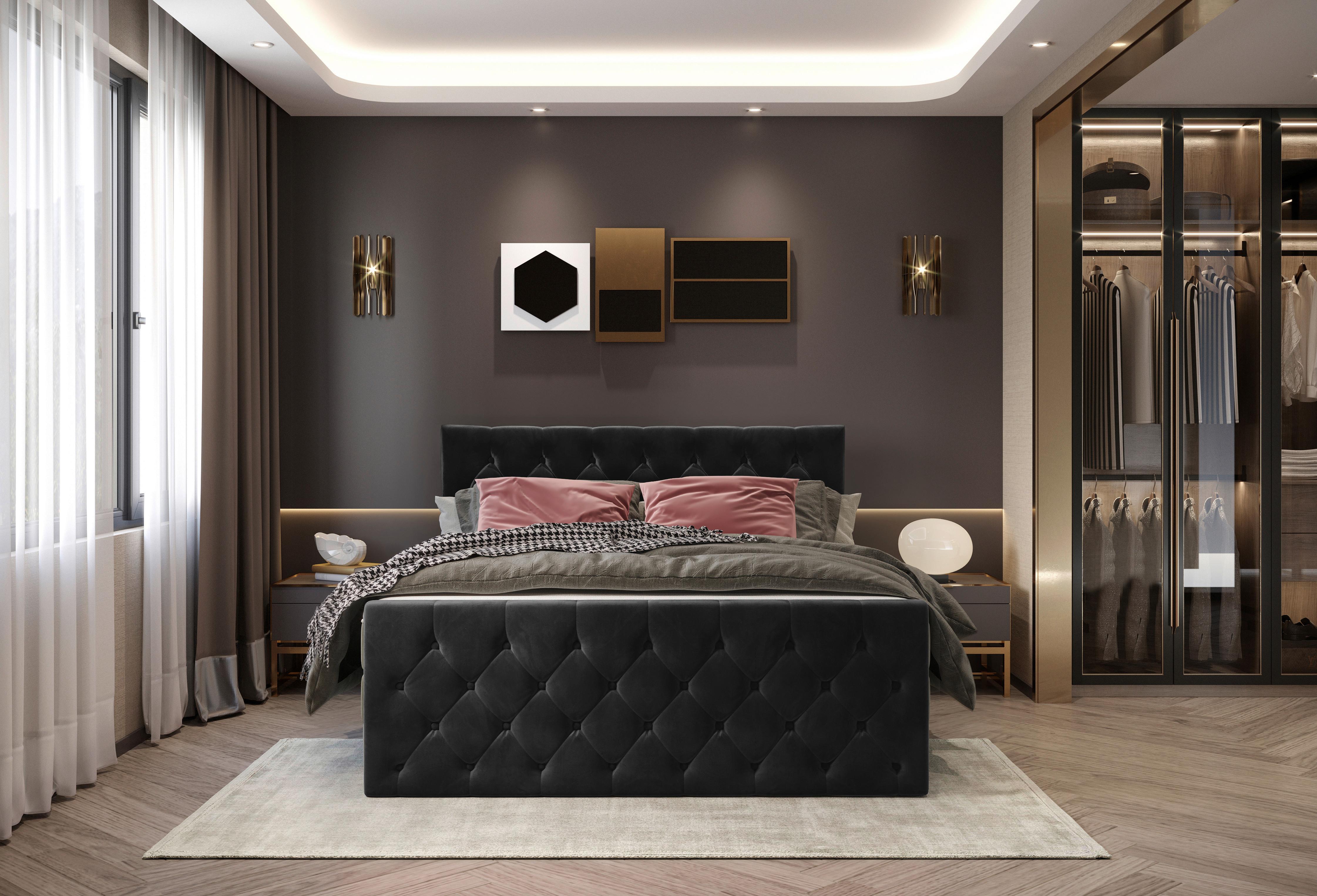 Boxspringbett Swing 20 Schwarz 140x200 cm H3/H4 - Beige/Schwarz, ROMANTIK / LANDHAUS, Textil (143/121/236cm) - James Wood