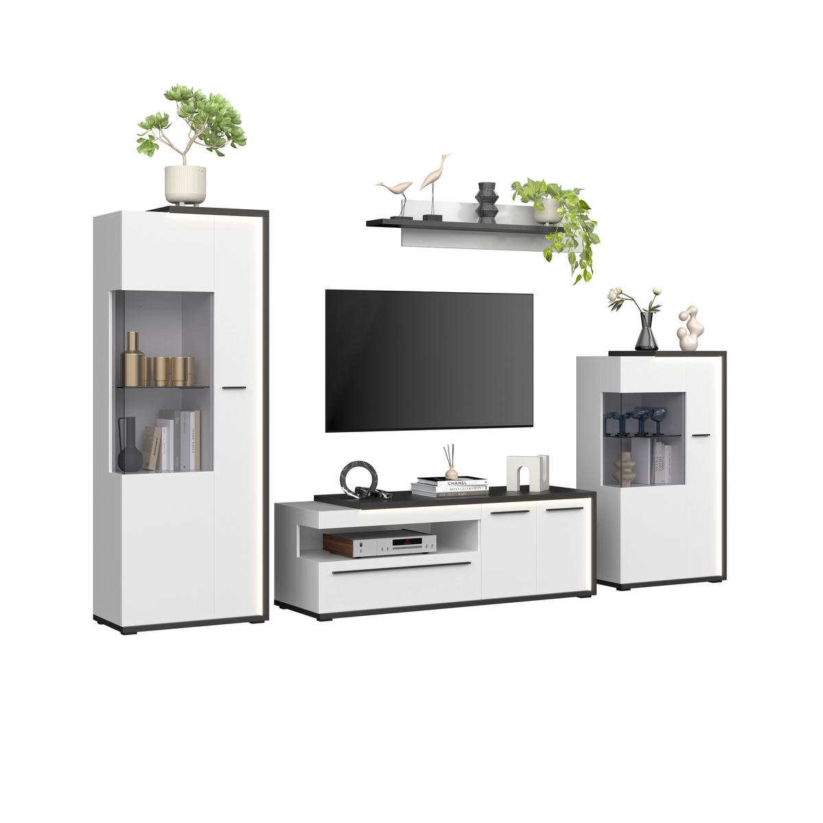 Vitrine Ambiente B: 73,4 cm mit LED Alpinweiss, Anthrazit - Weiß Hochglanz/Anthrazit, MODERN, Glas/Holzwerkstoff (73,4/199,1/43,6cm)