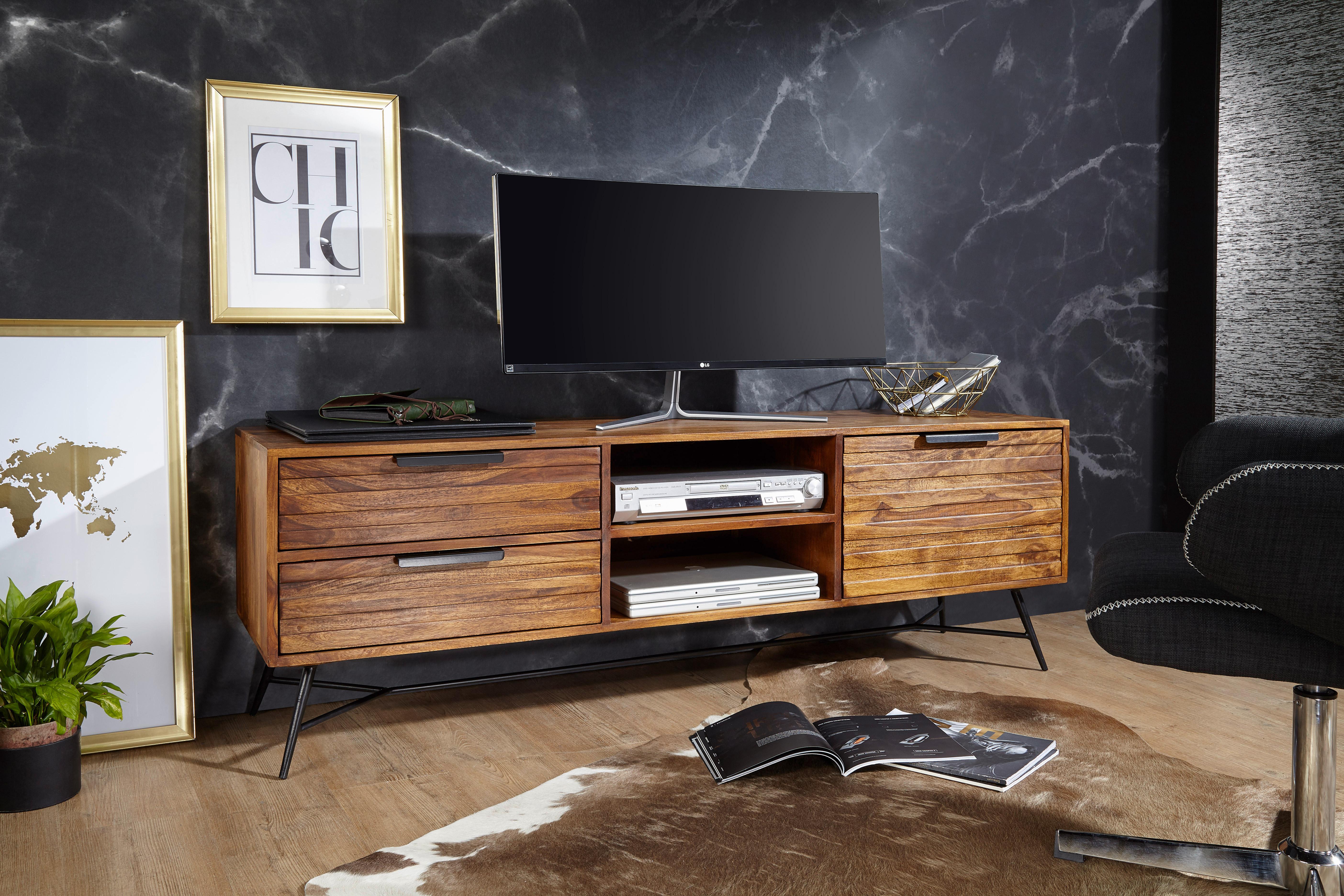 Sideboard Sheesham Sheeshamfarben/schwarz B:160cm - Sheeshamfarben/Schwarz, Design, Holz (160/54/40cm) - MID.YOU