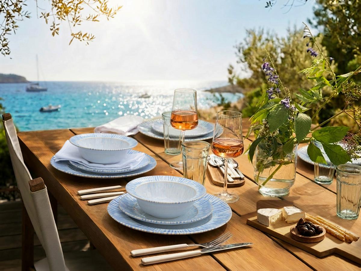 TAFELSERVICE Summertime Weiß Hellblau - Weiß/Hellblau, Design, Keramik - Creatable