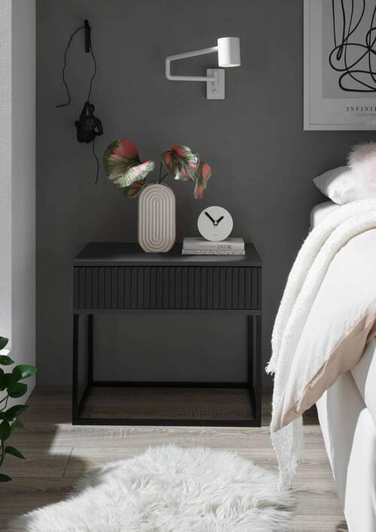 Nachtkästchen Schwarz/Graphit H: 52 cm Marle - Schwarz/Graphitfarben, MODERN, Holzwerkstoff/Metall (60/52/38,5cm) - Livetastic