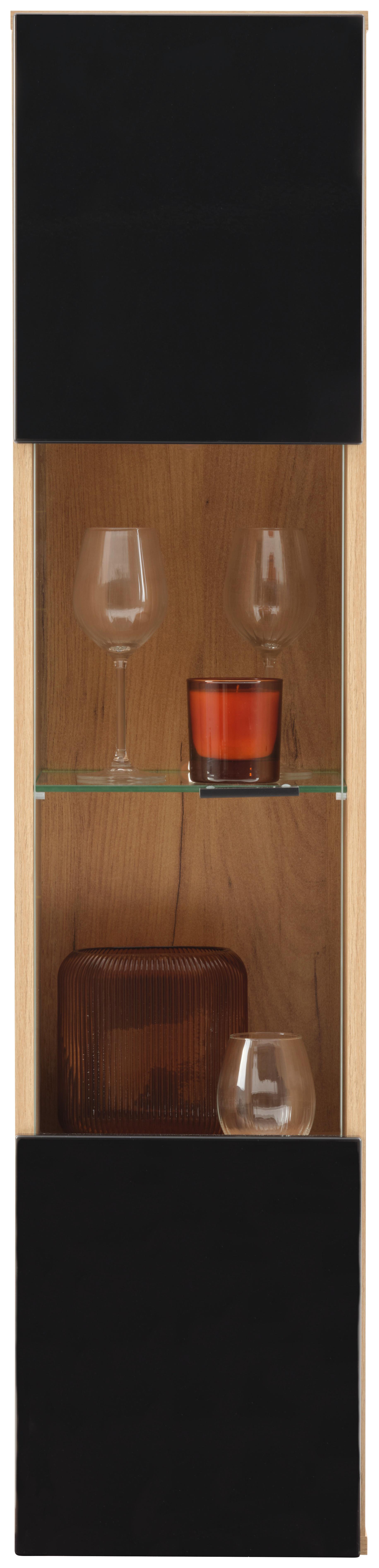 Hängevitrine Otis - Schwarz Hochglanz/Eichefarben, MODERN, Glas/Holzwerkstoff (30/130,2/34,6cm)