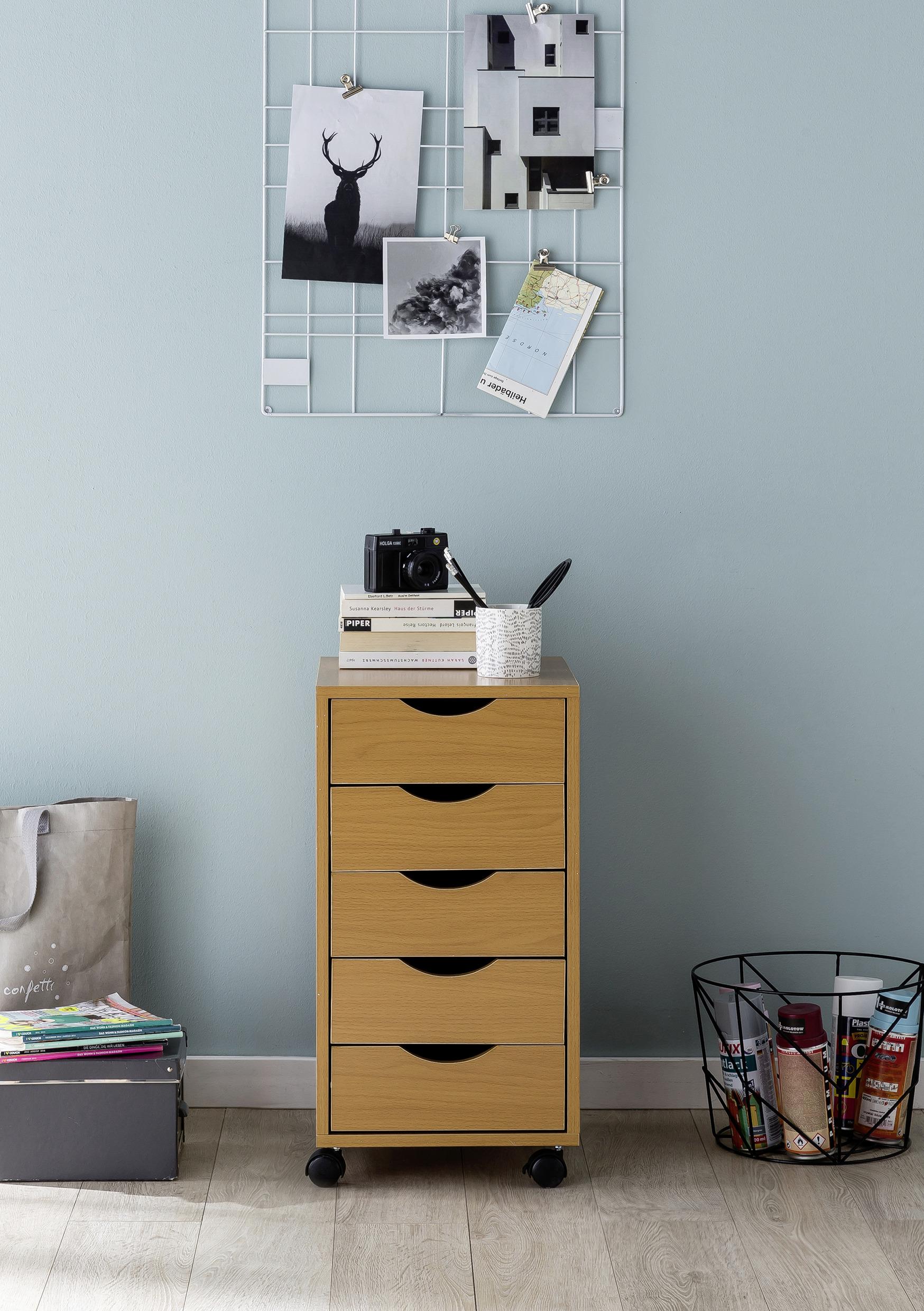 Rollcontainer Buche Dekor 33x68x38 cm - Buchefarben, KONVENTIONELL, Holzwerkstoff/Kunststoff (33/68/38cm) - MID.YOU