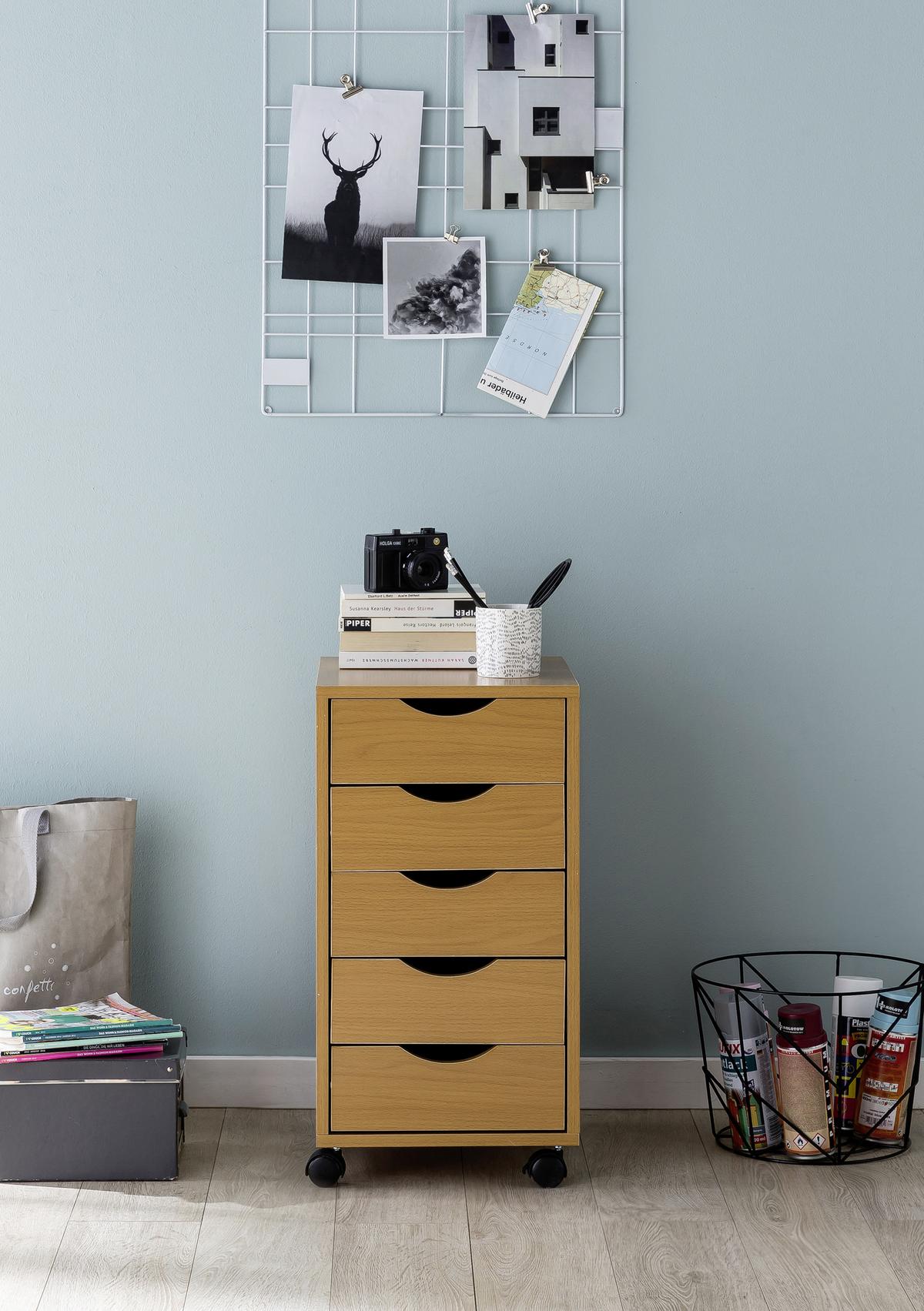 Rollcontainer Buche Dekor 33x68x38 cm - Buchefarben, KONVENTIONELL, Holzwerkstoff/Kunststoff (33/68/38cm) - MID.YOU
