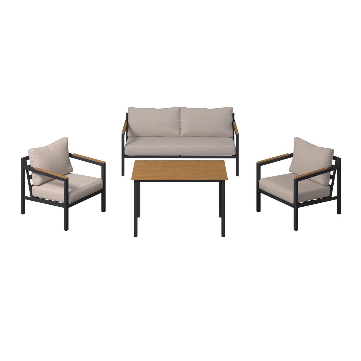 Loungegarnitur Dallas - Dunkelgrau/Beige, MODERN, Kunststoff/Textil - Beldano