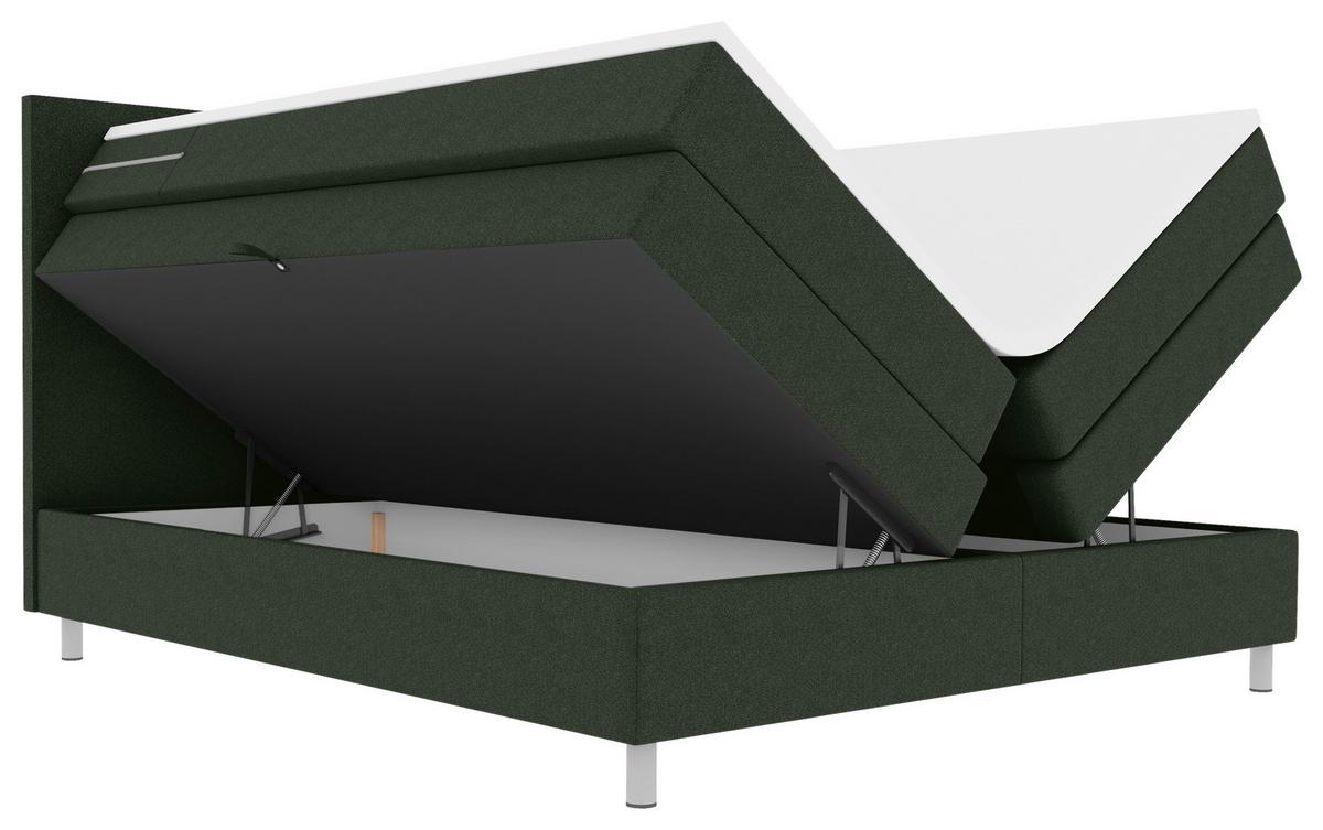 Boxspringbett mit Topper und Bettkasten 180x200 cm Messina - Chromfarben/Grün, KONVENTIONELL, Textil (180/200cm)