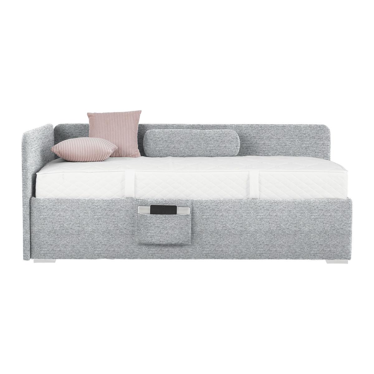 Postel Remi s bočnicemi 90x200, potah šedý - šedá/barvy chromu, Konvenční, dřevo/textil (90/200cm)
