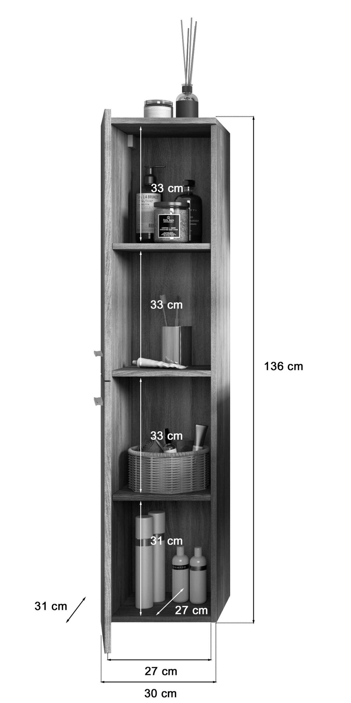 Midischrank York - Grau, MODERN, Holzwerkstoff (30/136/31cm) - MID.YOU