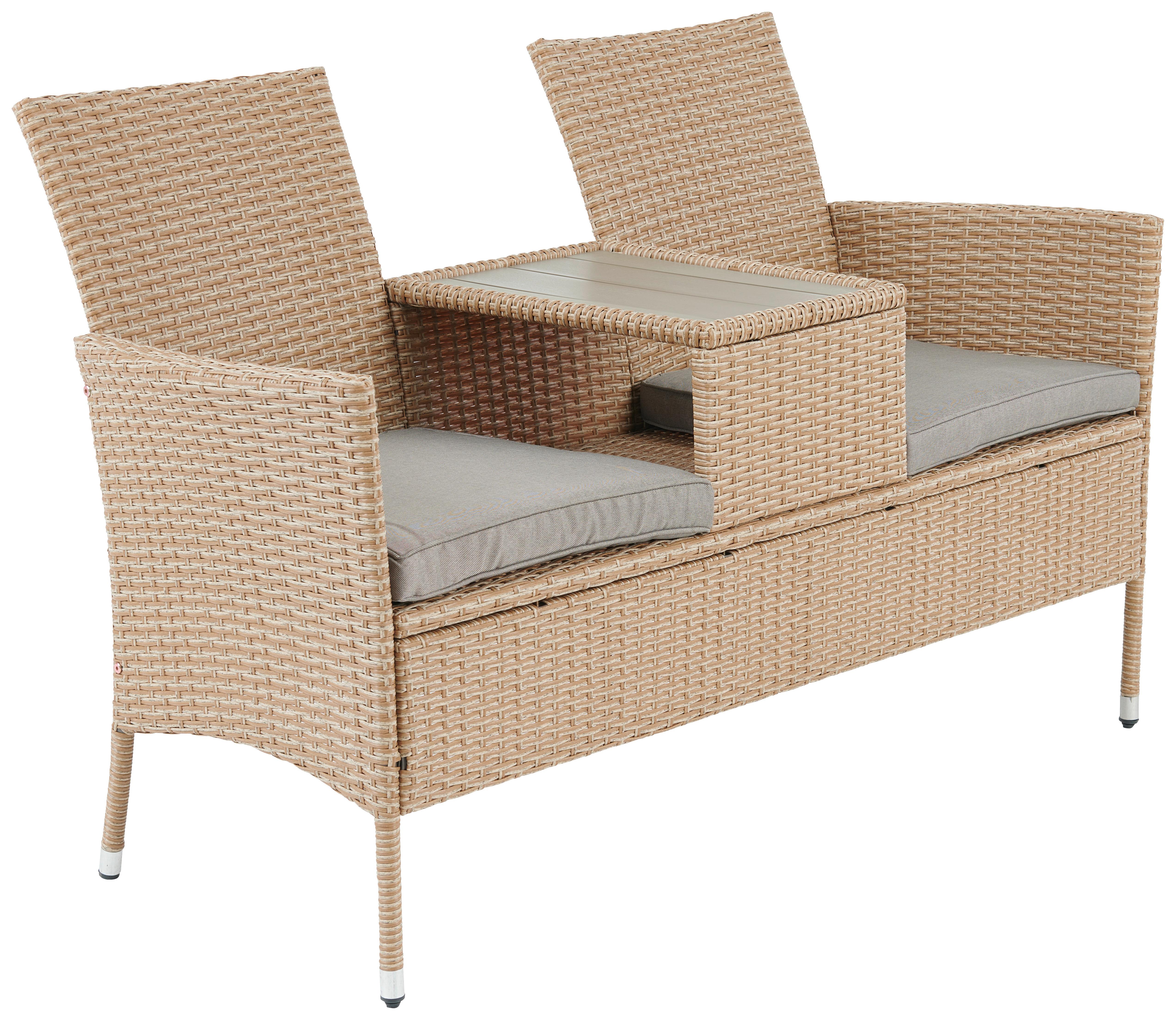 Gartenbank Polyrattan 2-Sitzer Pescara Grau mit Kissen