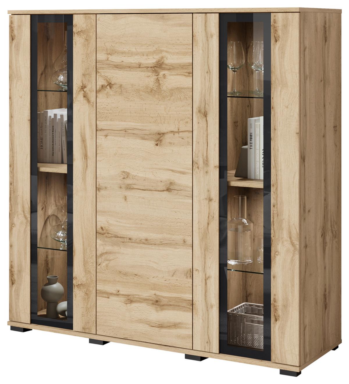 Kommode Caro Eiche Wotan B: 120 Cm - Eiche Wotan/Schwarz, Design, Glas/Holzwerkstoff (120/121,9/39,5cm) - Livetastic