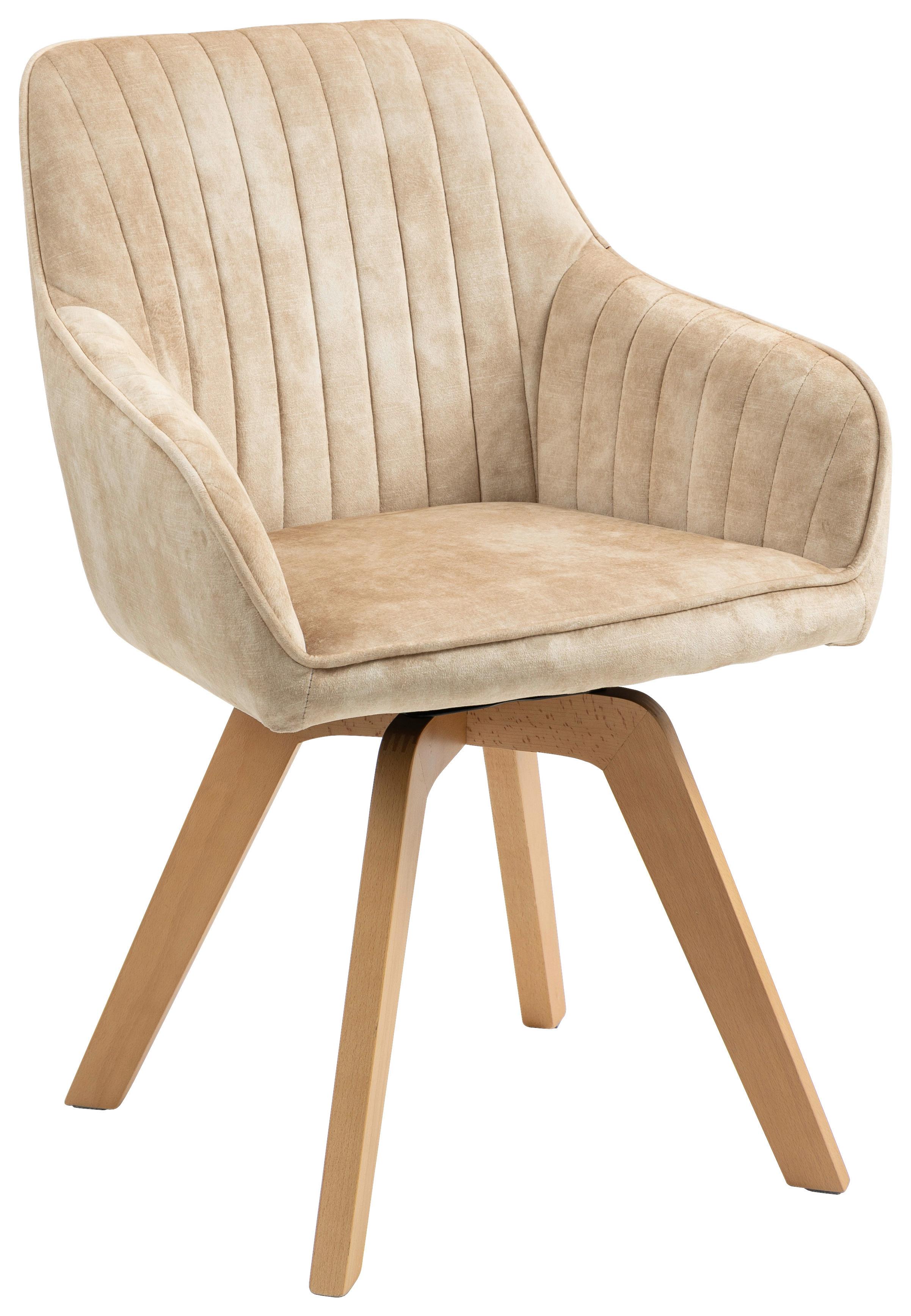 Armlehnstuhl Hanna Beige, Sitzfl. 180° Drehb. - Beige/Buchefarben, KONVENTIONELL, Holz/Textil (63/83/63cm) - MID.YOU