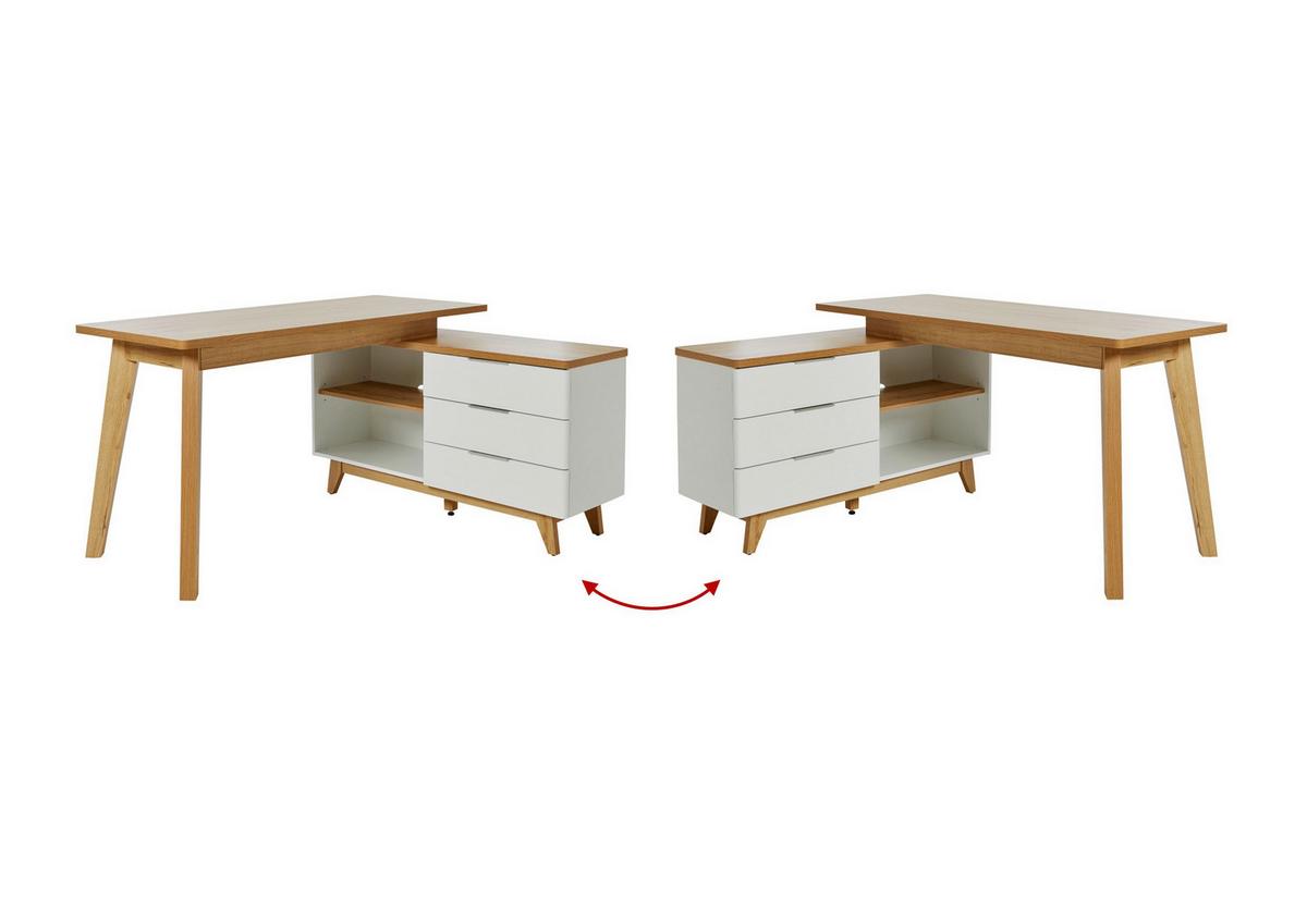Eckschreibtisch Libre D 240 E - Eichefarben/Weiß, KONVENTIONELL, Holzwerkstoff (140/118/76cm) - Livetastic