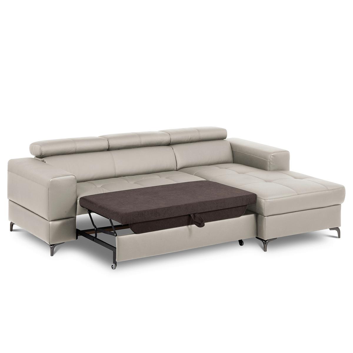 Ecksofa Torino Teilleder Platinfarben 247x173 - Platinfarben/Schwarz, Design, Leder/Textil (247/173cm) - Livetastic