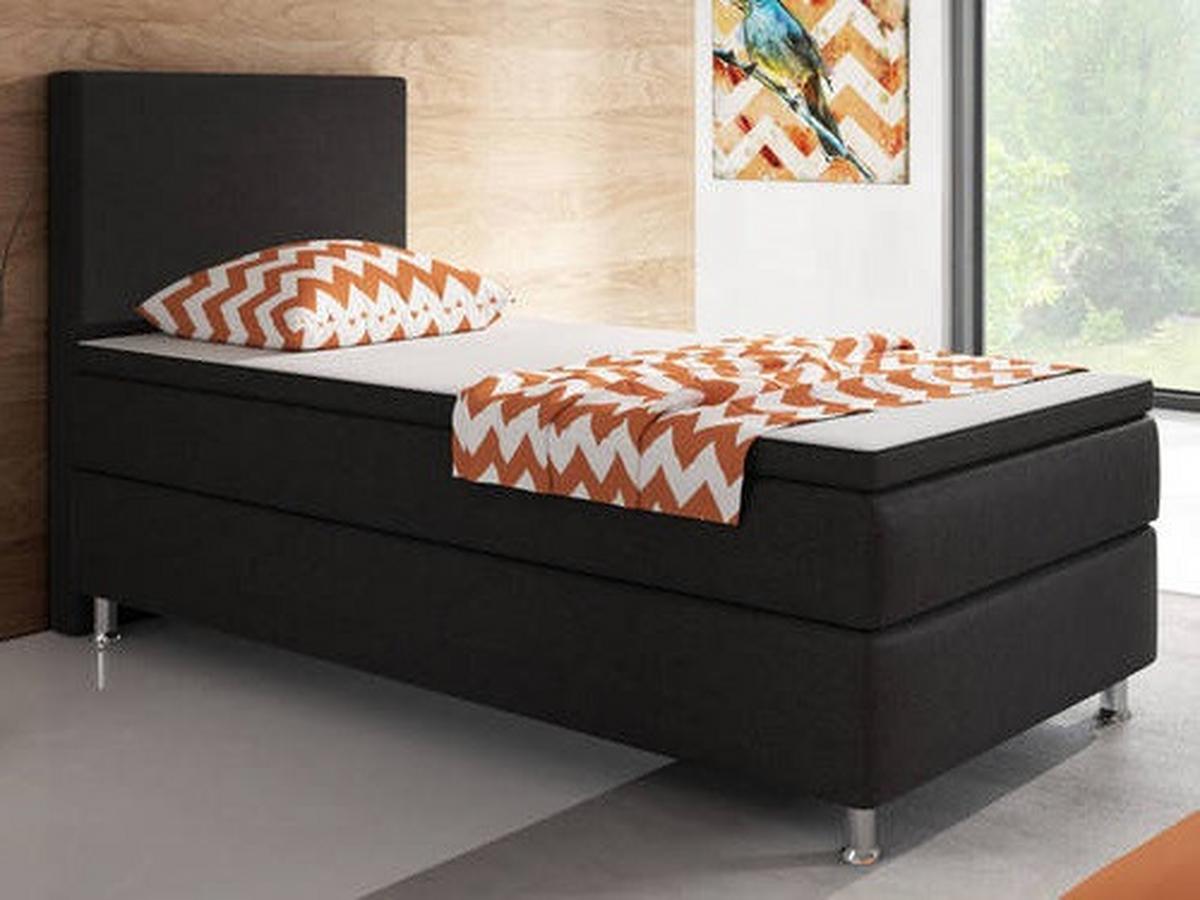 Boxspringbett Mit Topper 90x200 Cm Berlin F - Silberfarben/Schwarz, KONVENTIONELL, Textil (90/200cm) - MID.YOU