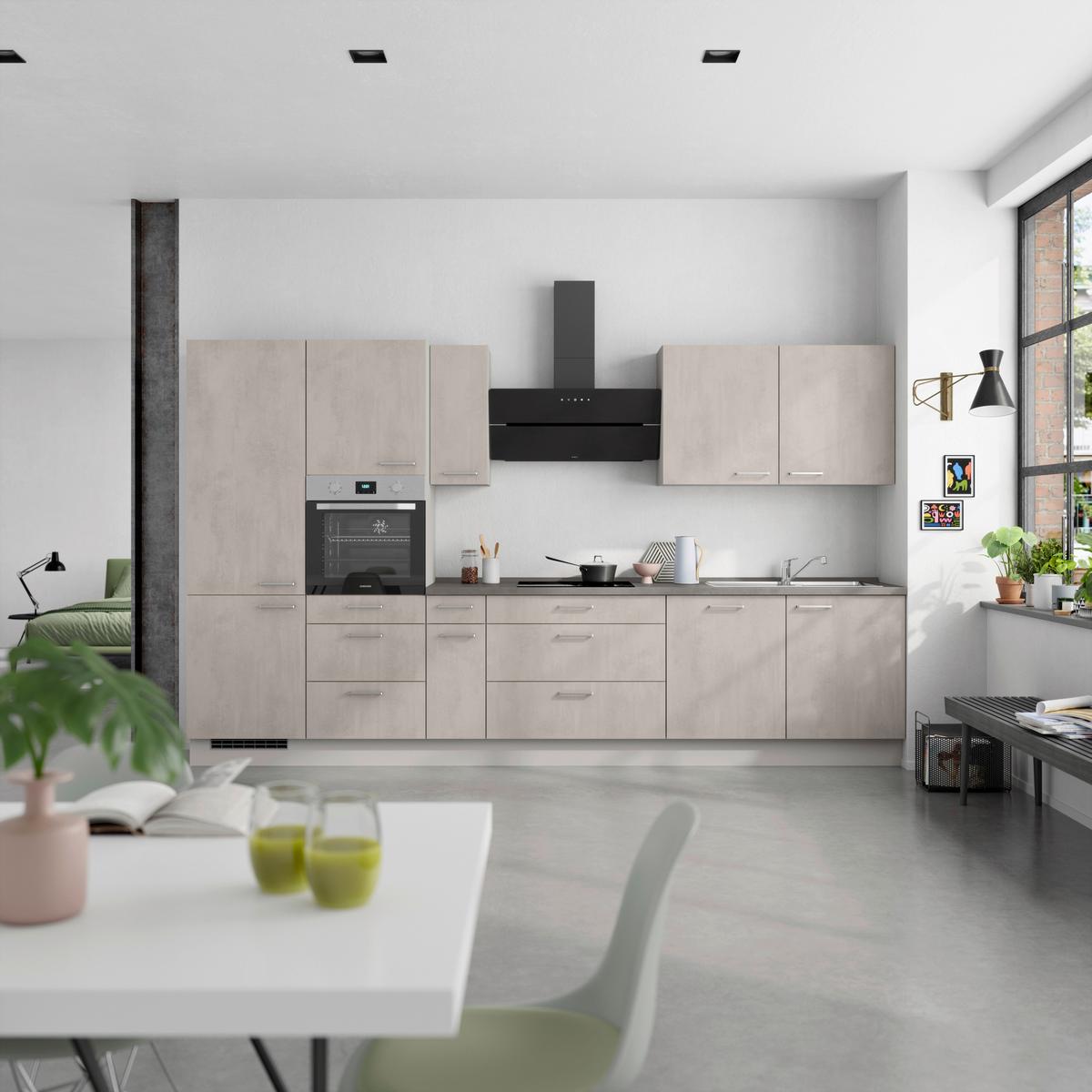 Kuchyňská linka 360 cm, šedý betón/ kamenná šedá - šedá/světle šedá, Moderní, kov/kompozitní dřevo (360cm) - Nobilia