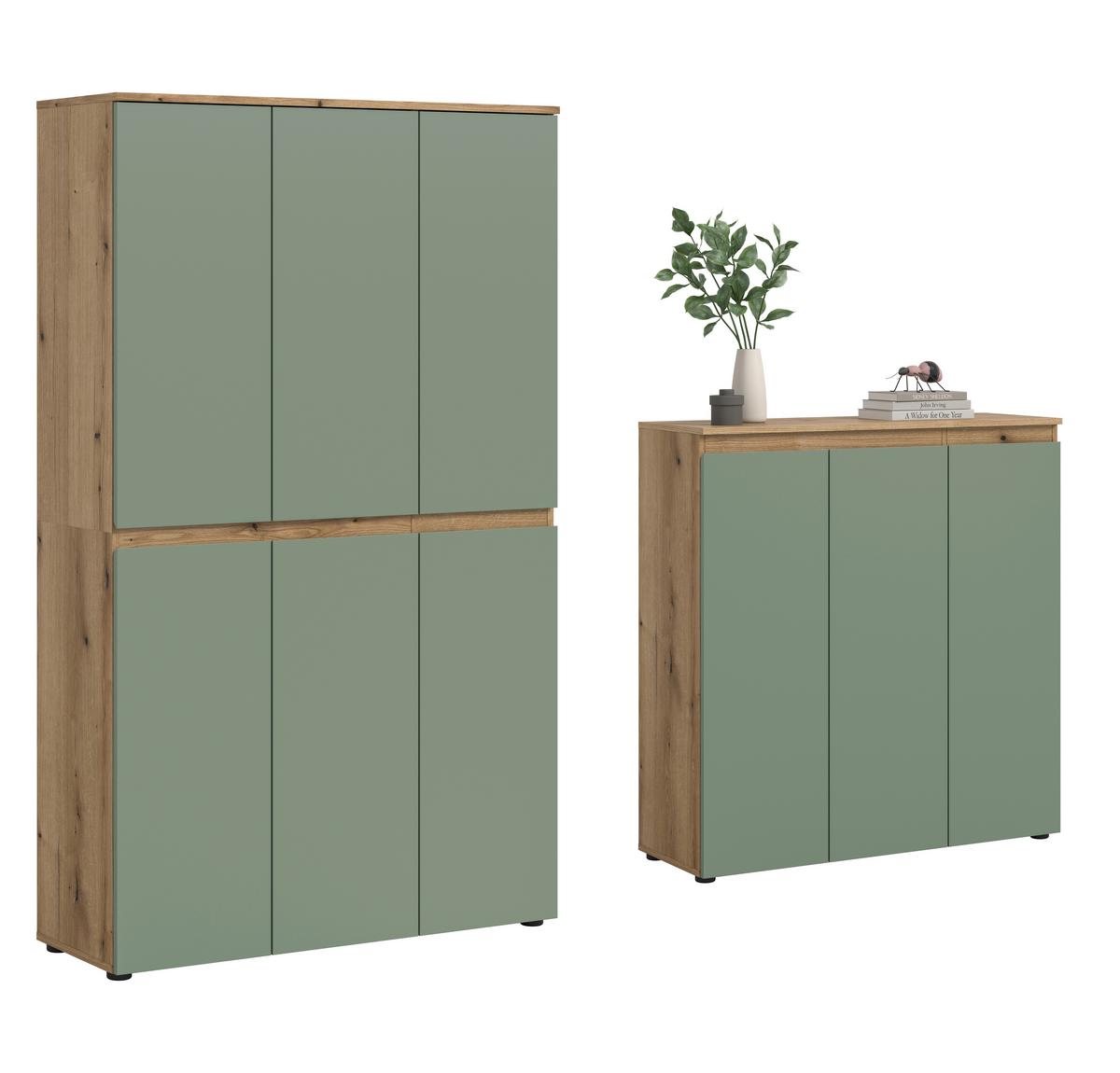 Garderobenschrank Scarpa Eiche Dekor, Graugrün B: 175cm - Eichefarben/Schwarz, Design, Holzwerkstoff (235/175/37cm) - Livetastic