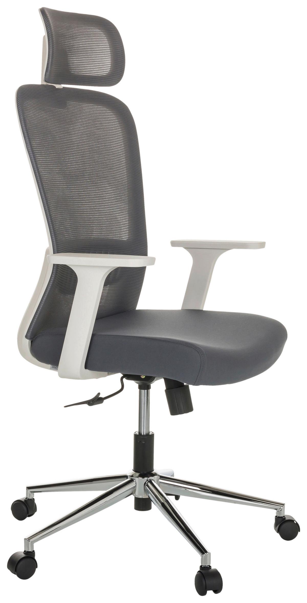 Drehstuhl Belaia W - Silberfarben/Grau, Basics, Kunststoff/Textil (66/113-130/60cm) - MID.YOU