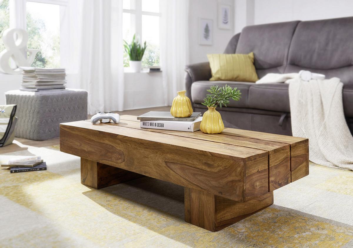 Drevený konferenčný stolík SIRA, sheesham - farba indického palisandra, Design, drevo (120/45cm) - MID.YOU
