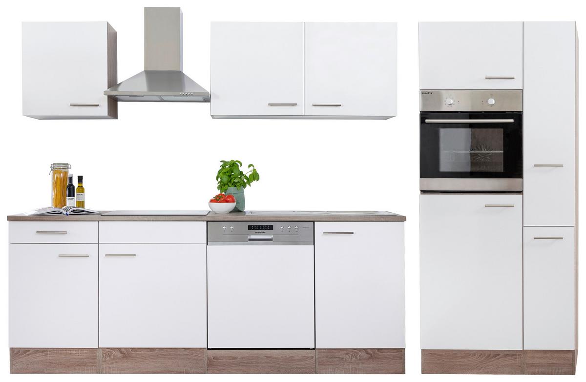 Küchenzeile ohne Geräte B: 310 cm Weiß/Eiche Dekor, Modern - Eichefarben/Weiß, Basics, Holzwerkstoff (310/205/60cm) - Respekta