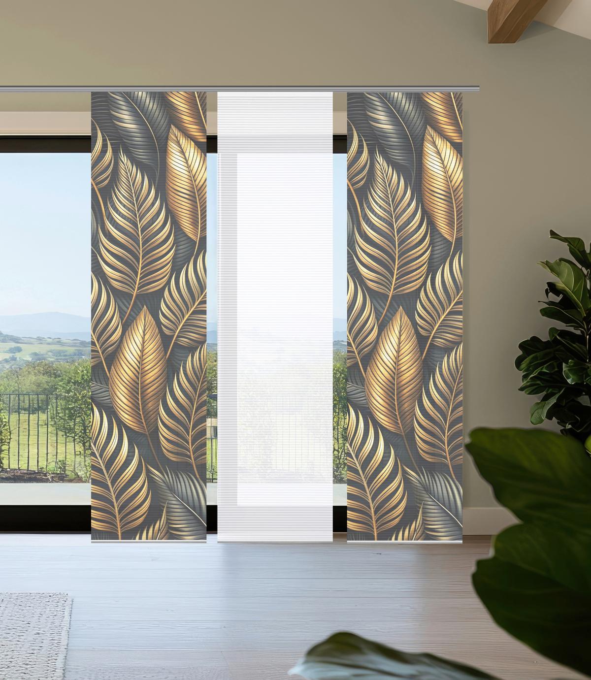 Flächenvorhang Zedric 3er Set - Anthrazit/Goldfarben, Natur, Textil (60/245cm)