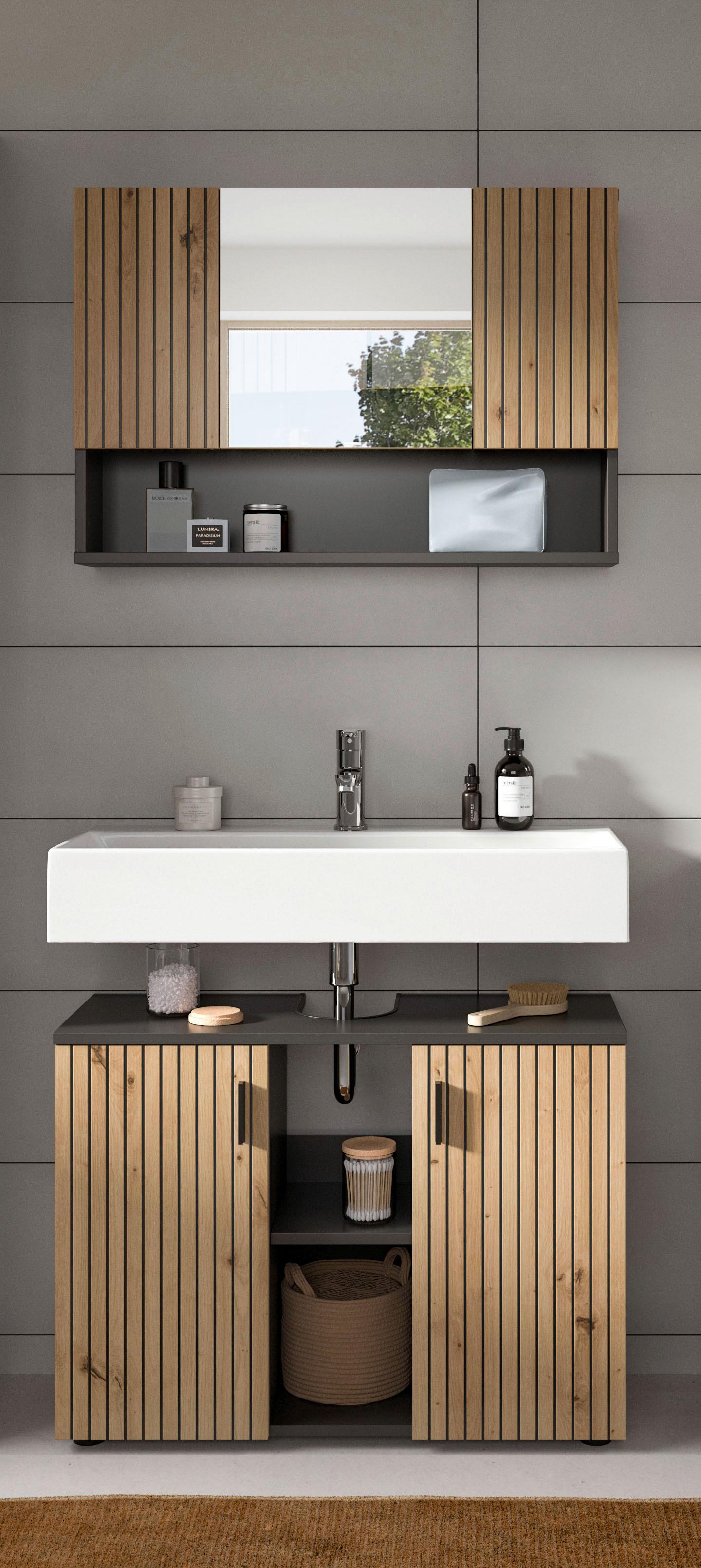 Badezimmer Mone Eiche Dekor B: 80cm - Schwarz/Eiche Artisan, Basics, Holzwerkstoff (80/189/30cm) - MID.YOU