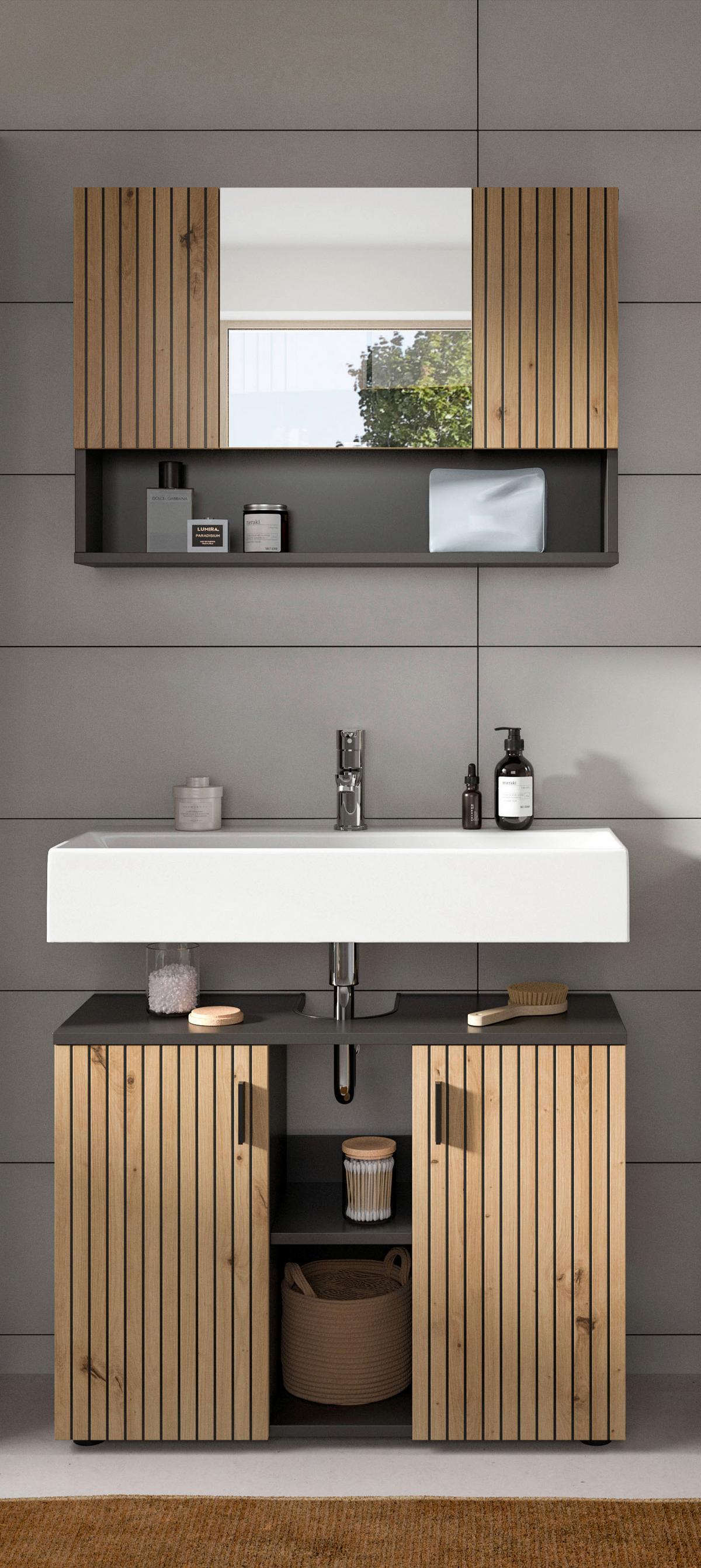 Badezimmer Mone Eiche Dekor B: 80cm - Schwarz/Eiche Artisan, Basics, Holzwerkstoff (80/189/30cm) - MID.YOU