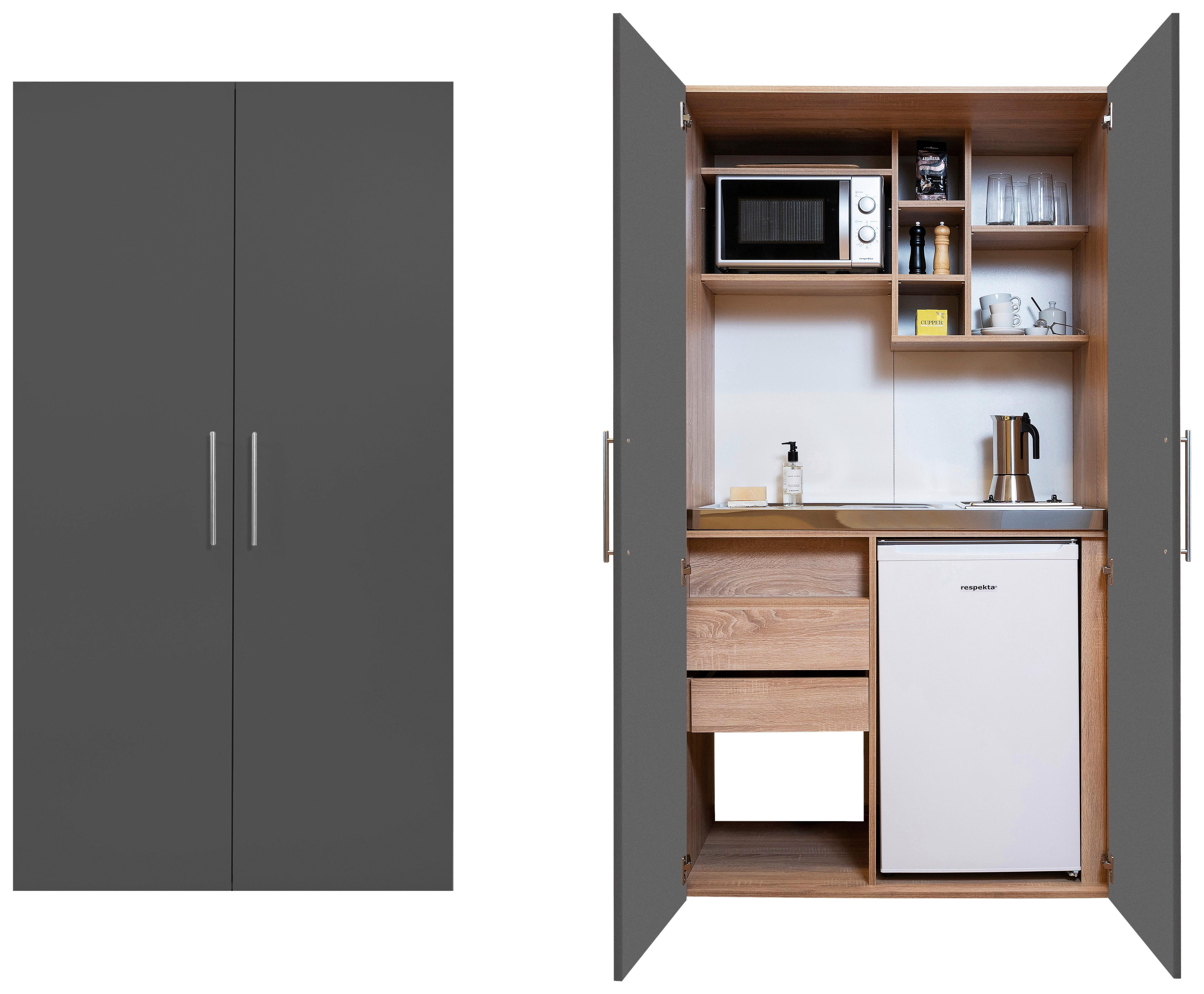 Schrankküche mit E-Geräte / Spüle 104 cm - Edelstahlfarben/Eichefarben, Basics, Holzwerkstoff/Metall (104/193/67cm) - Respekta