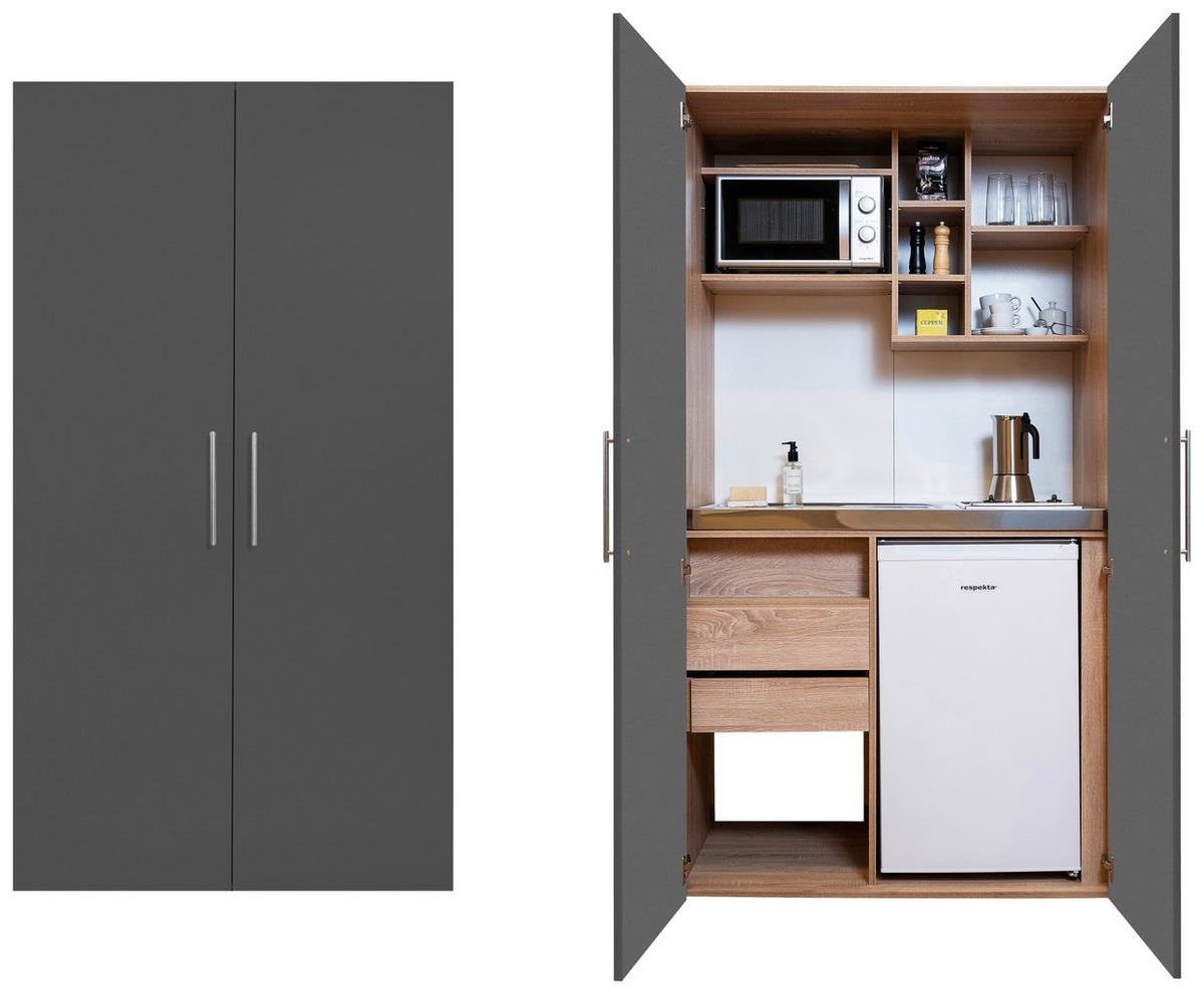Schrankküche mit E-Geräte / Spüle 104 cm - Edelstahlfarben/Eichefarben, Basics, Holzwerkstoff/Metall (104/193/67cm) - Respekta