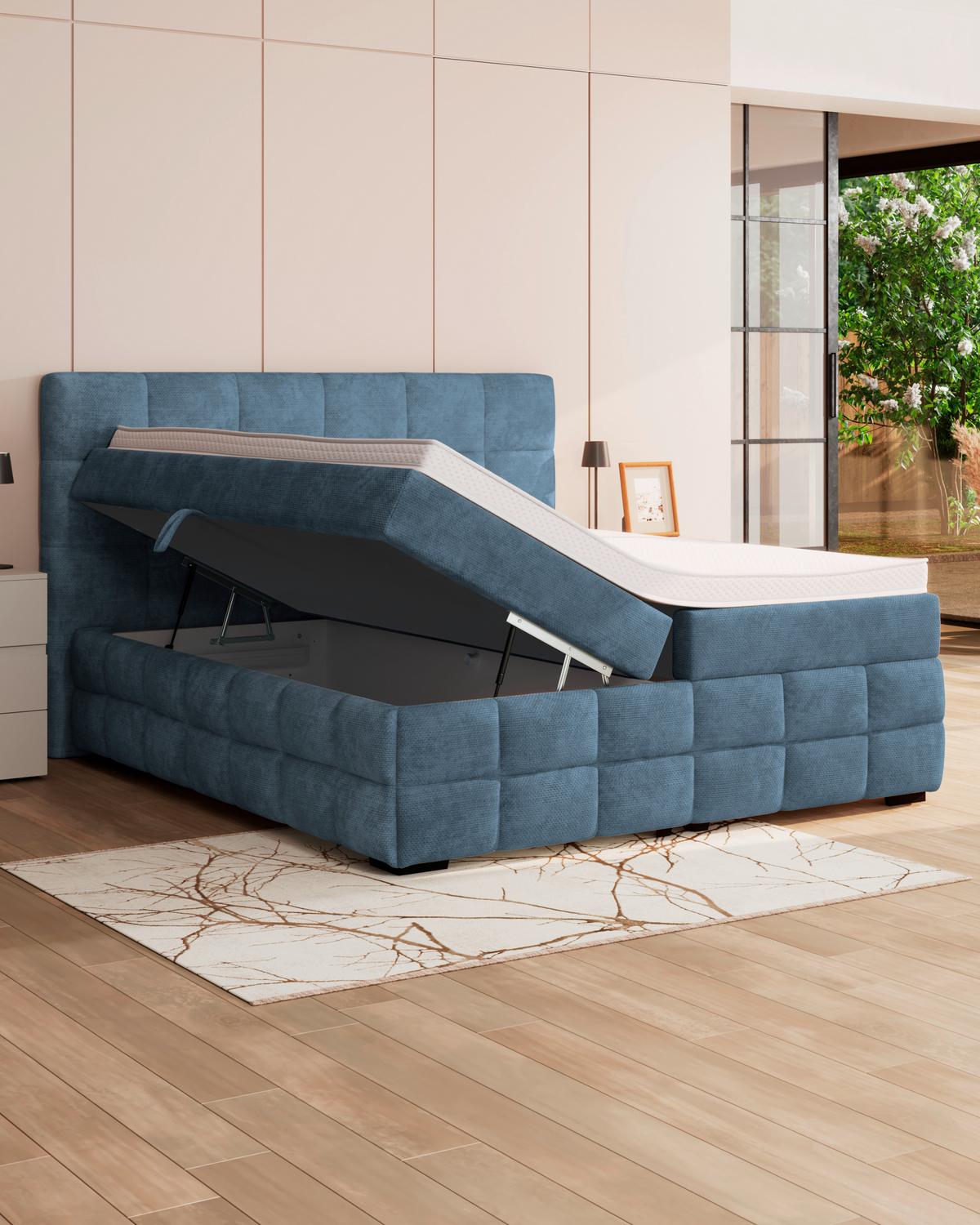 Čalouněná postel VEGA 180x200 cm, modrá - modrá/černá, Trend, dřevo/textil (180/200cm)