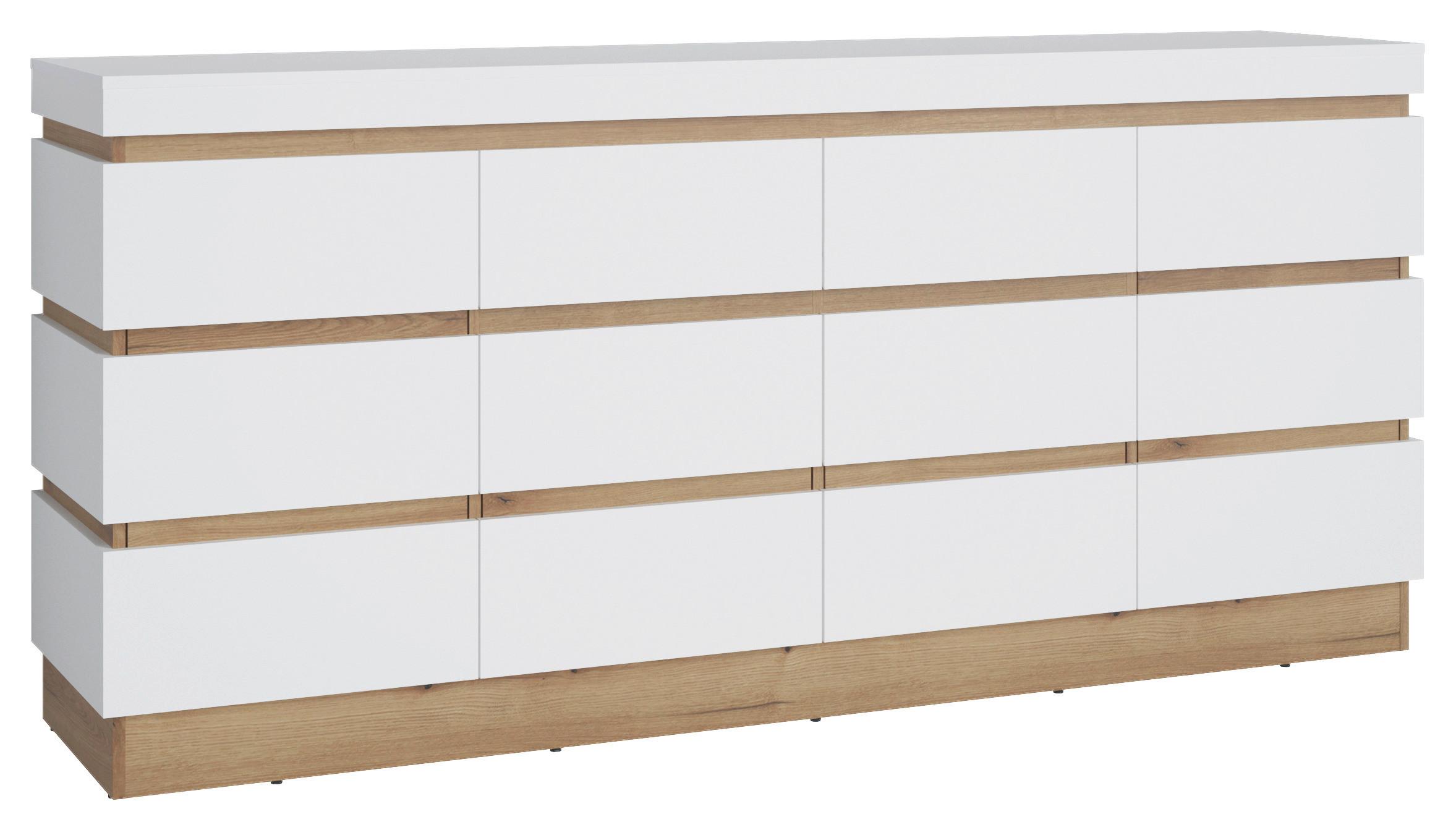 Sideboard Calabria Weiß/eiche Dekor B: 201,2 Cm - Eichefarben/Weiß, Trend, Holzwerkstoff (201,2/92,5/45cm)