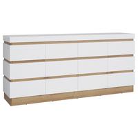 Sideboard Calabria Weiß/eiche Dekor B: 201,2 Cm - Eichefarben/Weiß, Trend, Holzwerkstoff (201,2/92,5/45cm)