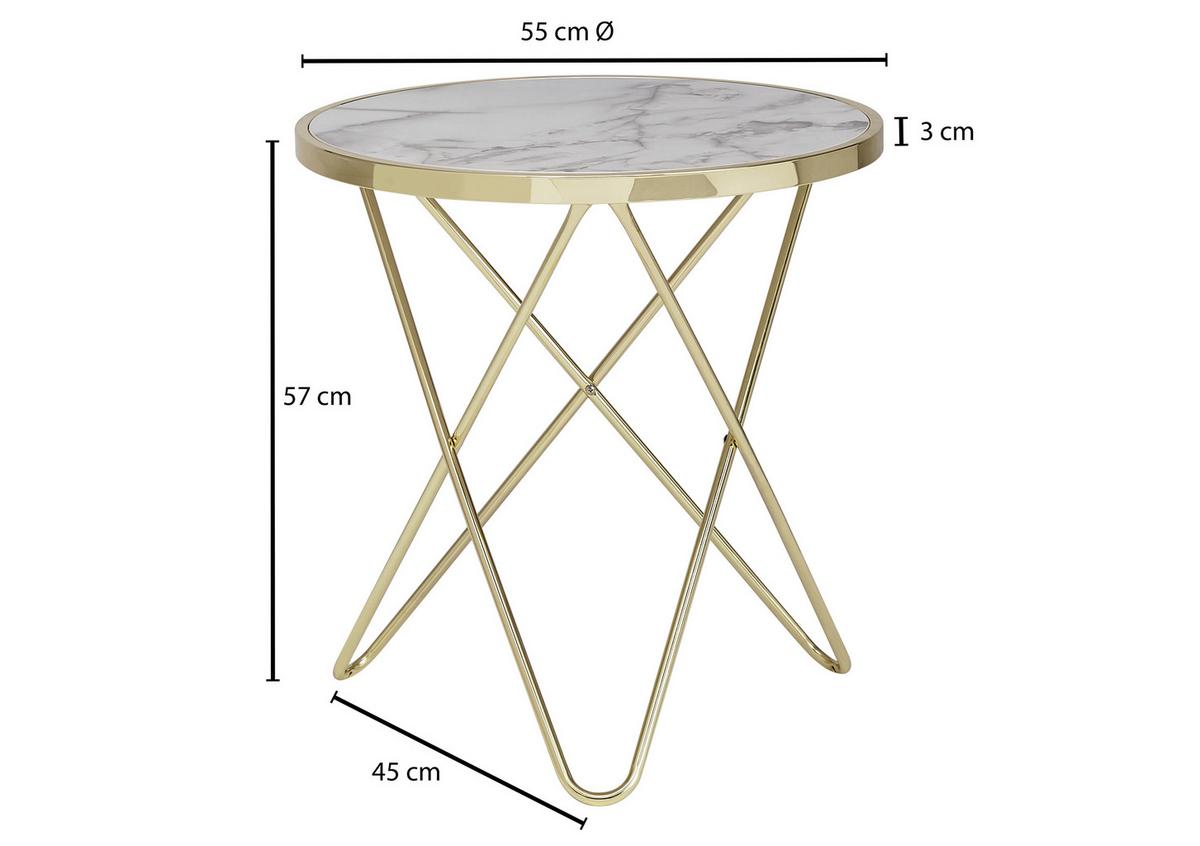 Príručný stolík biely/zlatý - zlatá/biela, Design, kov/kompozitné drevo (55/55/57cm) - MID.YOU