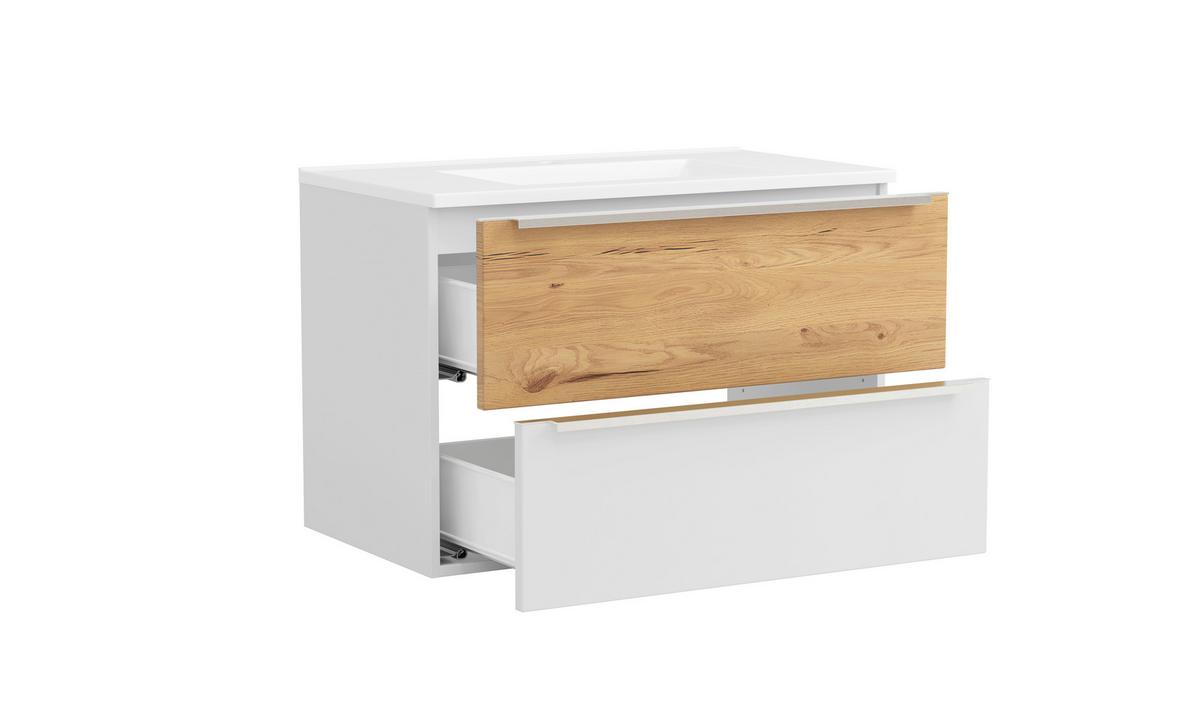 WASCHTISCHKOMBI Verona Weiß/Wildeiche B: 80cm - Wildeiche/Weiß, Trend, Holzwerkstoff/Stein (80/54/47cm) - Held