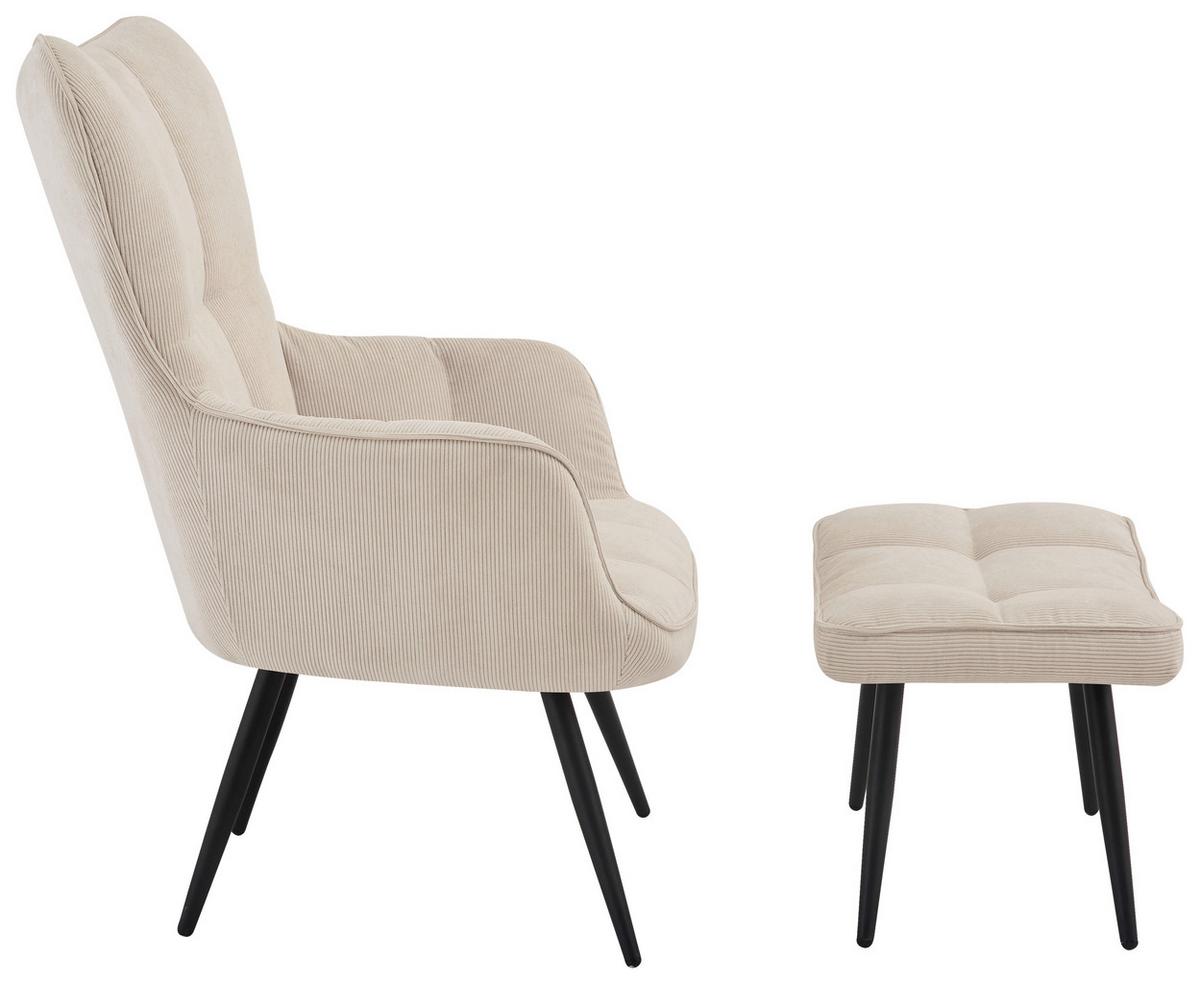 Ohrensessel Hanoi Webstoff Beige, B: 71 cm - Beige/Schwarz, MODERN, Textil/Metall (71/98/83cm)