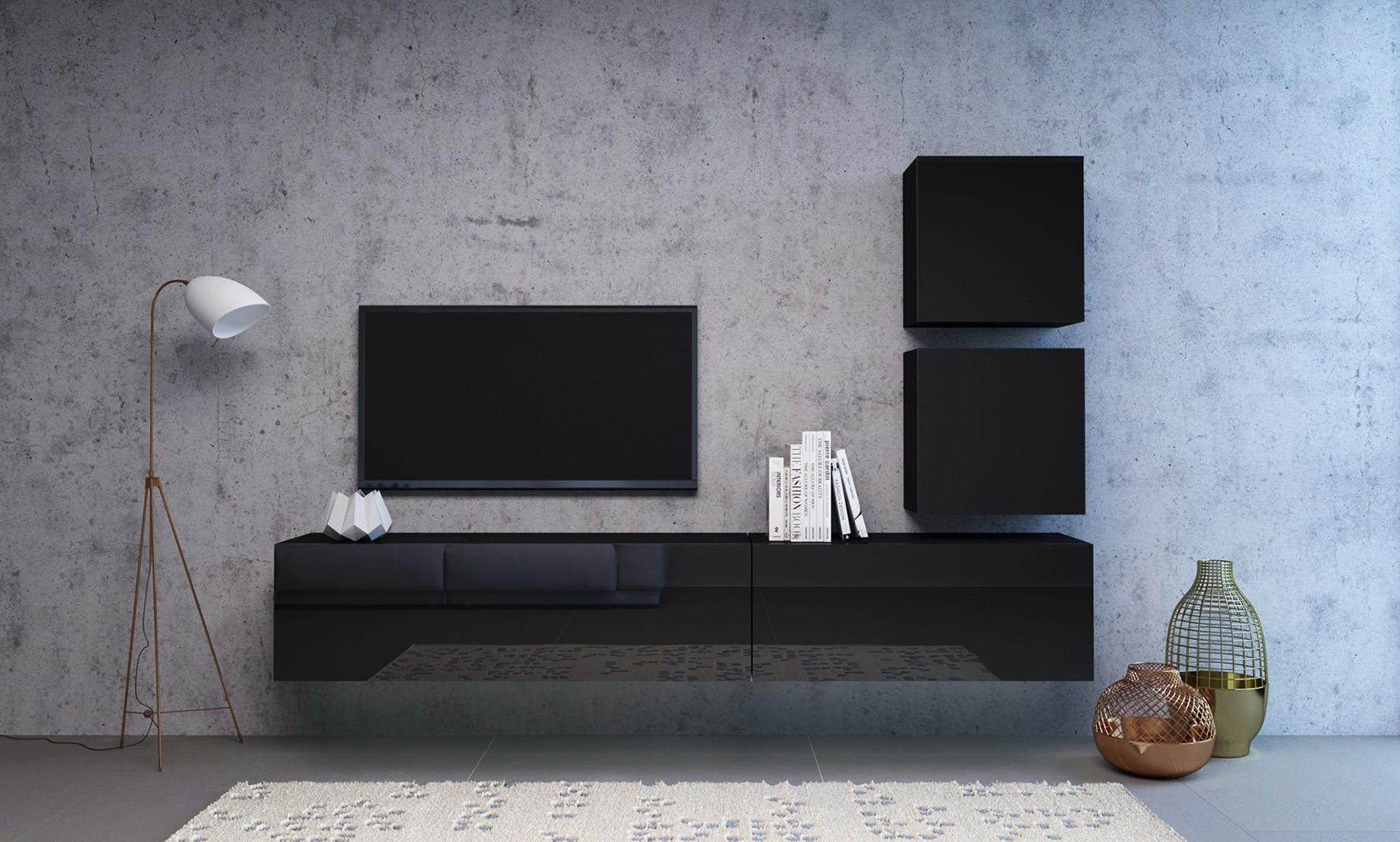Vitrine Wandschrank Vivien 05 - Schwarz Hochglanz/Schwarz, Design, Holzwerkstoff (50/50/30cm) - Livetastic