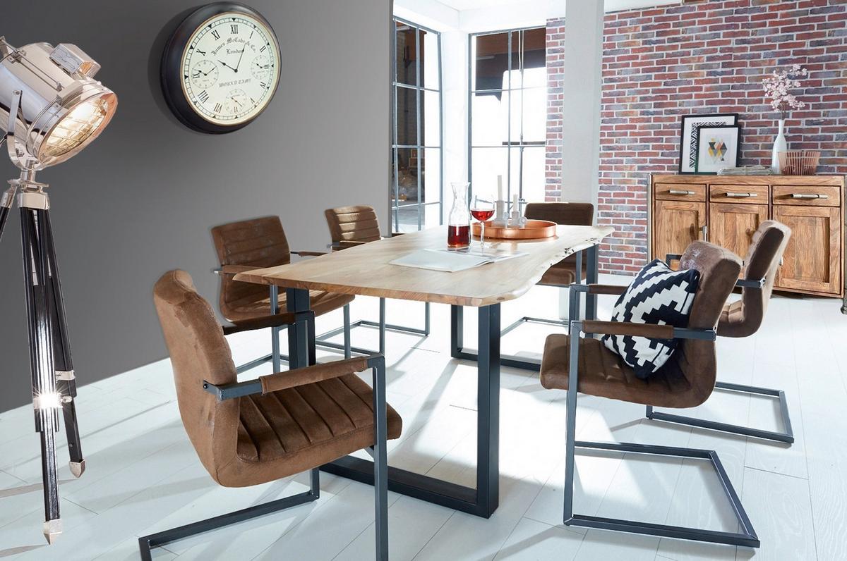 ESSTISCH Naturfarben/Schwarz L: 160cm - Schwarz/Naturfarben, MODERN, Holz/Metall (160/85/76cm) - MID.YOU