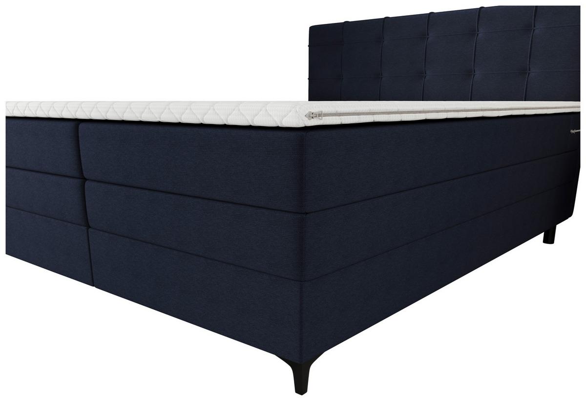 Boxspringbett Mitto mit Topper 180x200 cm - Schwarz/Dunkelblau, KONVENTIONELL, Textil/Metall (180/200cm)
